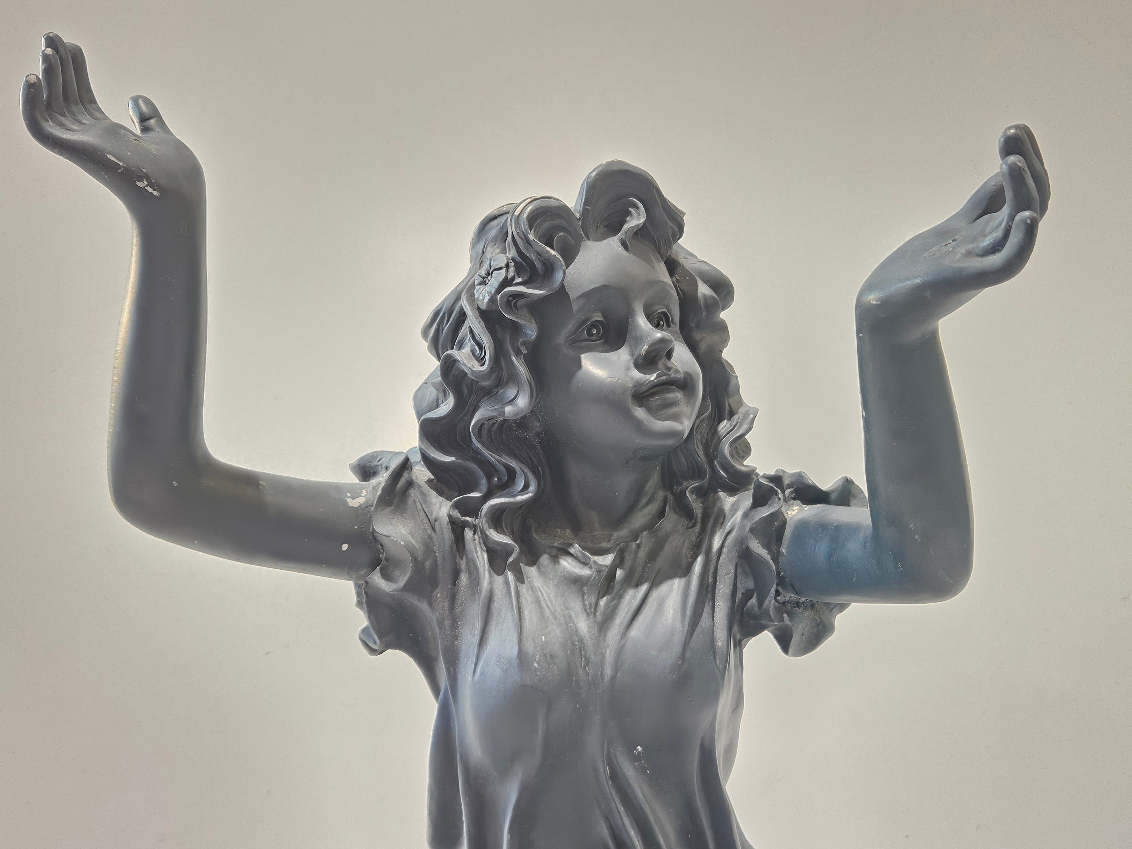 Vintage Large Seated Girl Figurine Black Resin Sculpture Decorative Statue Home Decor