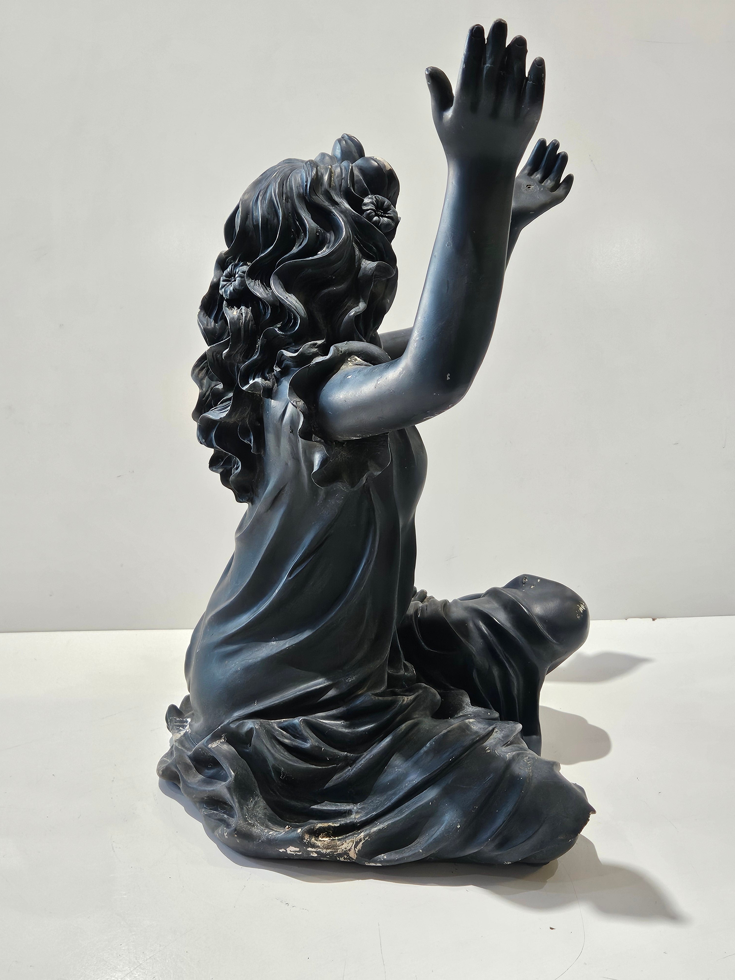 Vintage Large Seated Girl Figurine Black Resin Sculpture Decorative Statue Home Decor