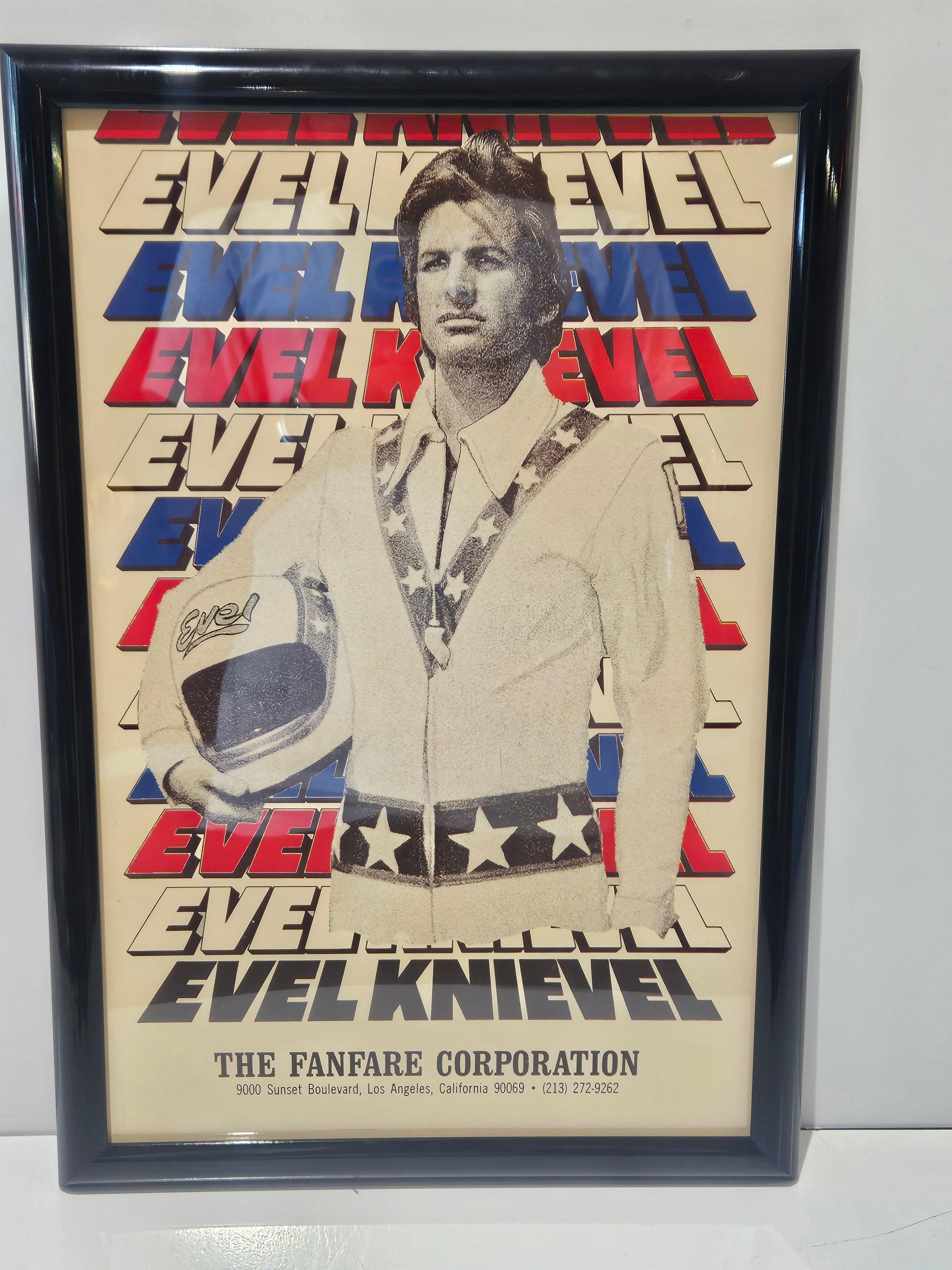 Vintage Evel Knievel Fanfare Corporation Framed Promotional Display Print Poster