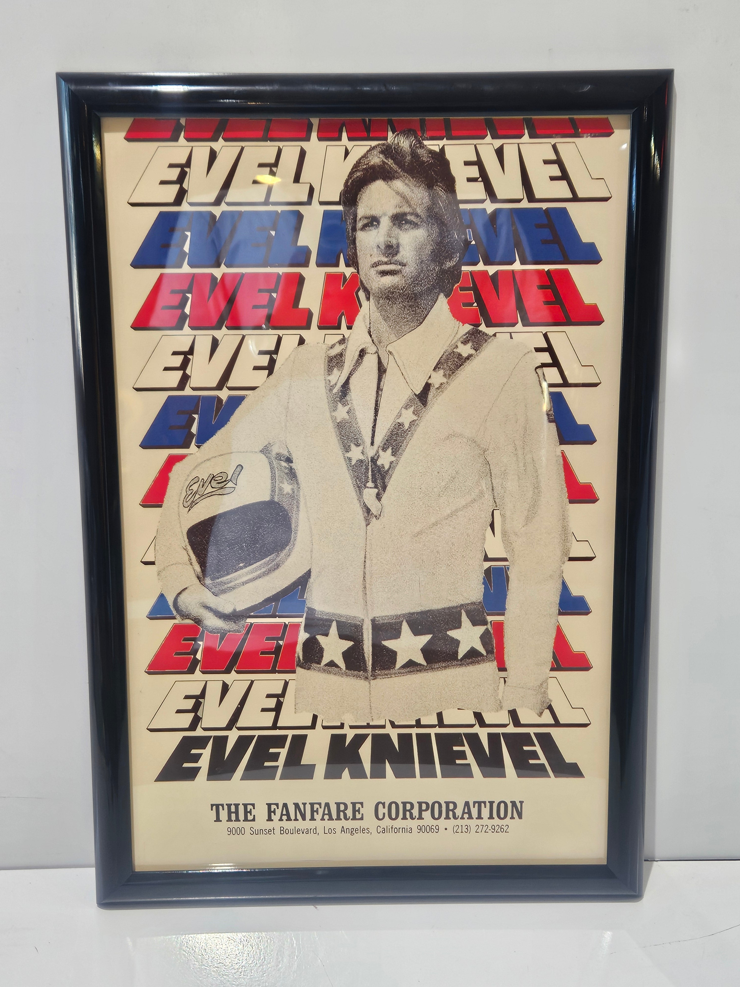 Vintage Evel Knievel Fanfare Corporation Framed Promotional Display Print Poster