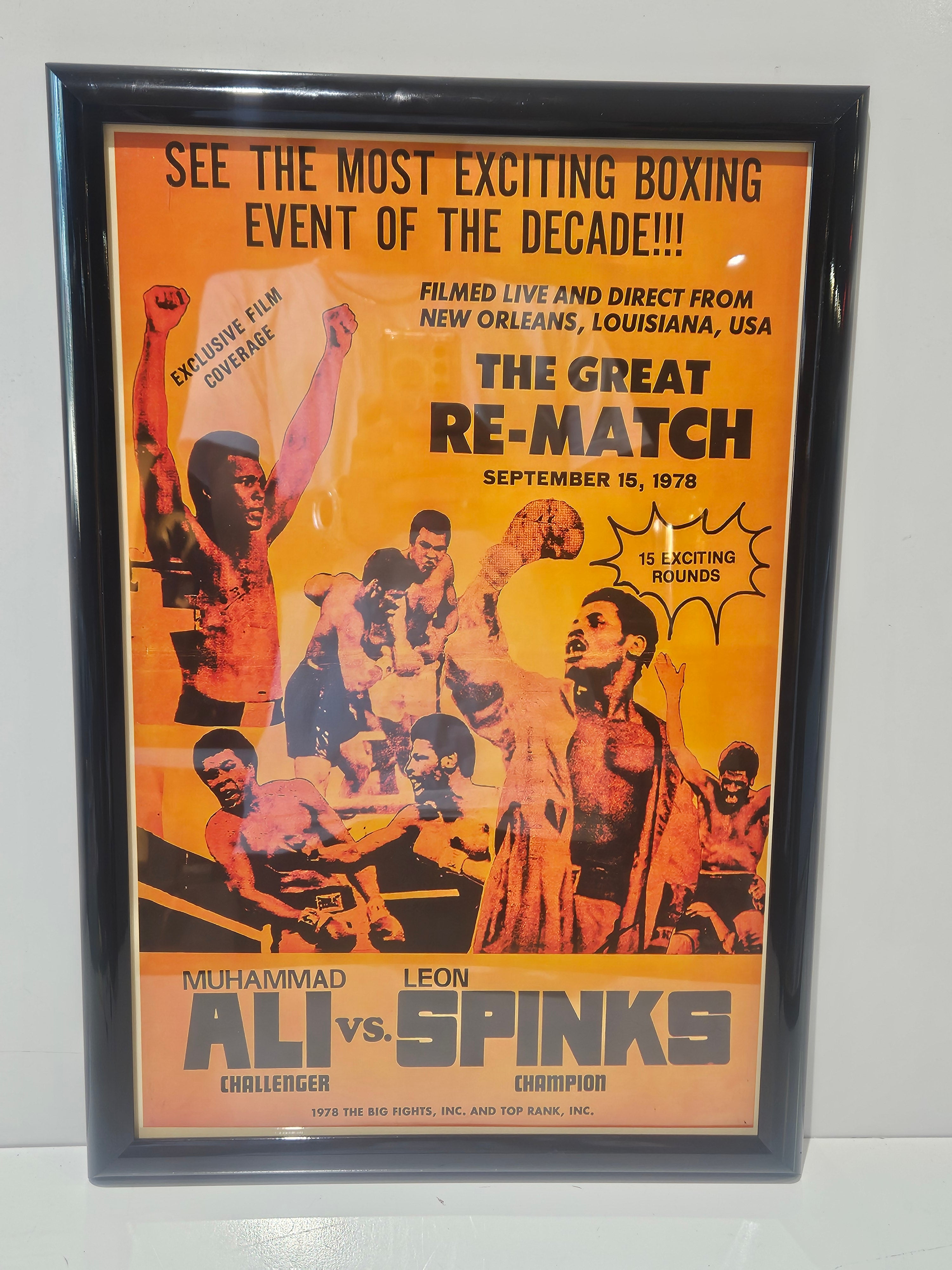 Vintage 1978 Muhammad Ali Vs Leon Spinks Great Re-Match Framed Boxing Fight Poster