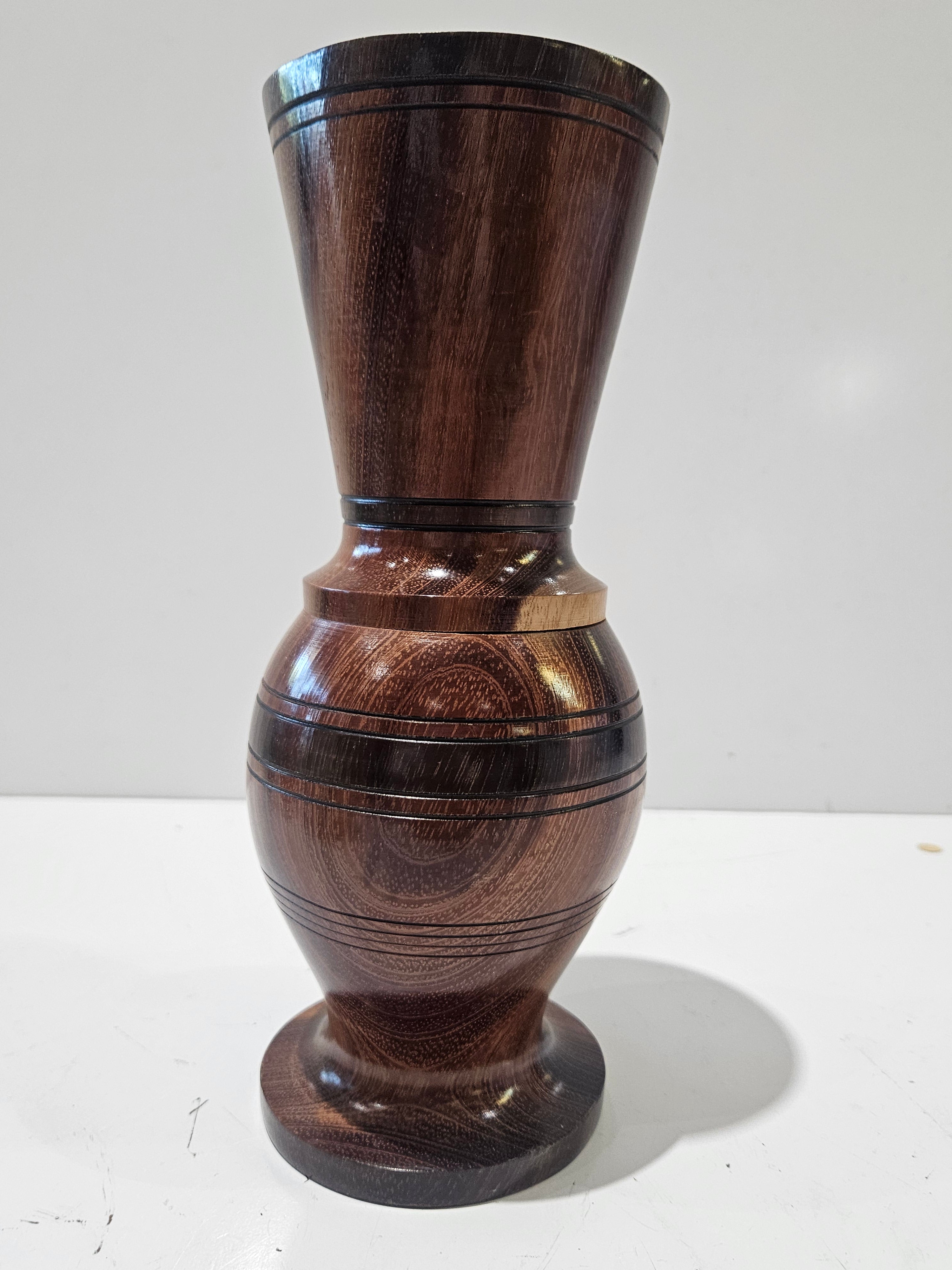 Vintage Hand Turned Exotic Hardwood Decorative Wooden Vase Artisan Home Decor