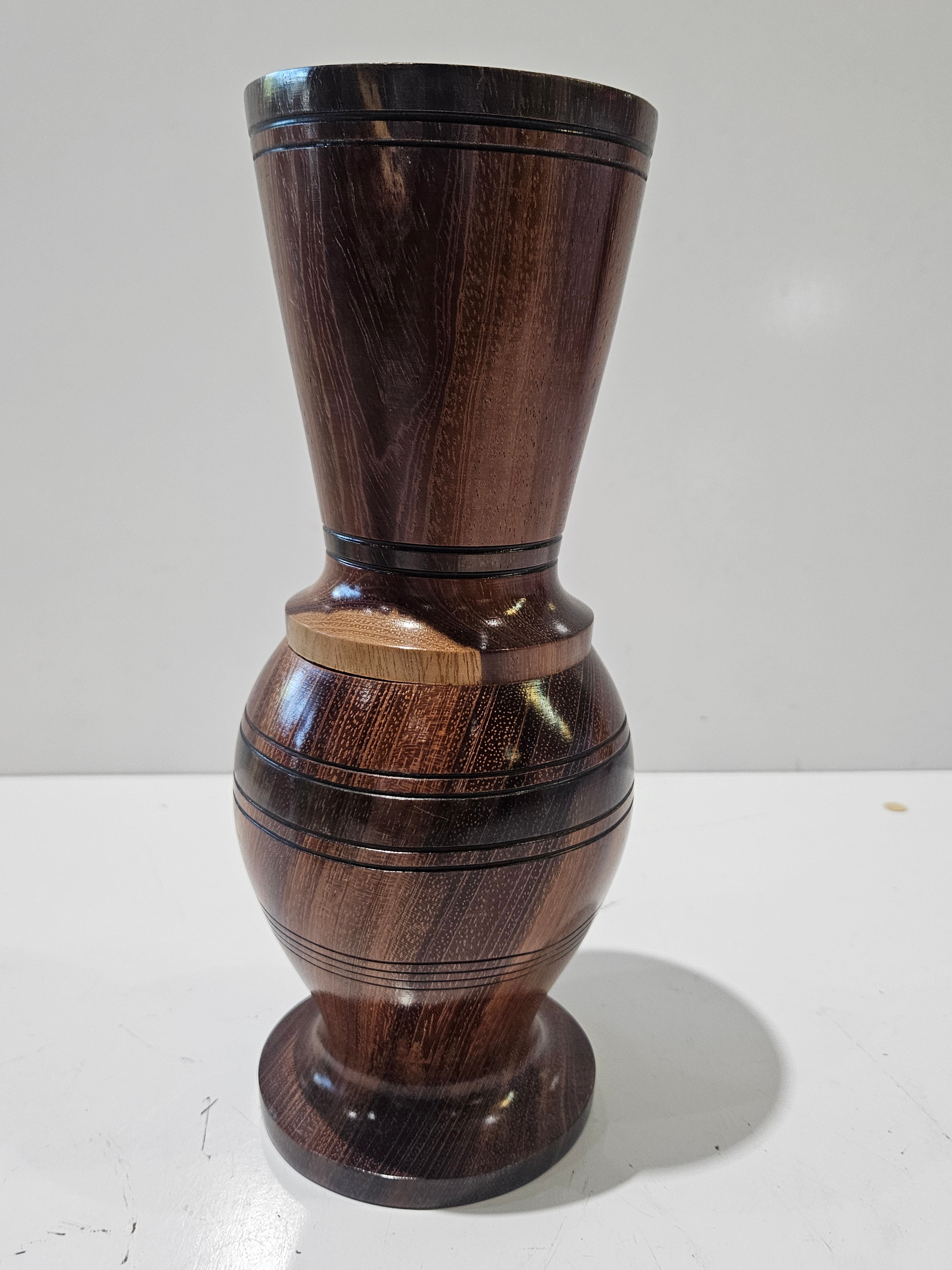 Vintage Hand Turned Exotic Hardwood Decorative Wooden Vase Artisan Home Decor