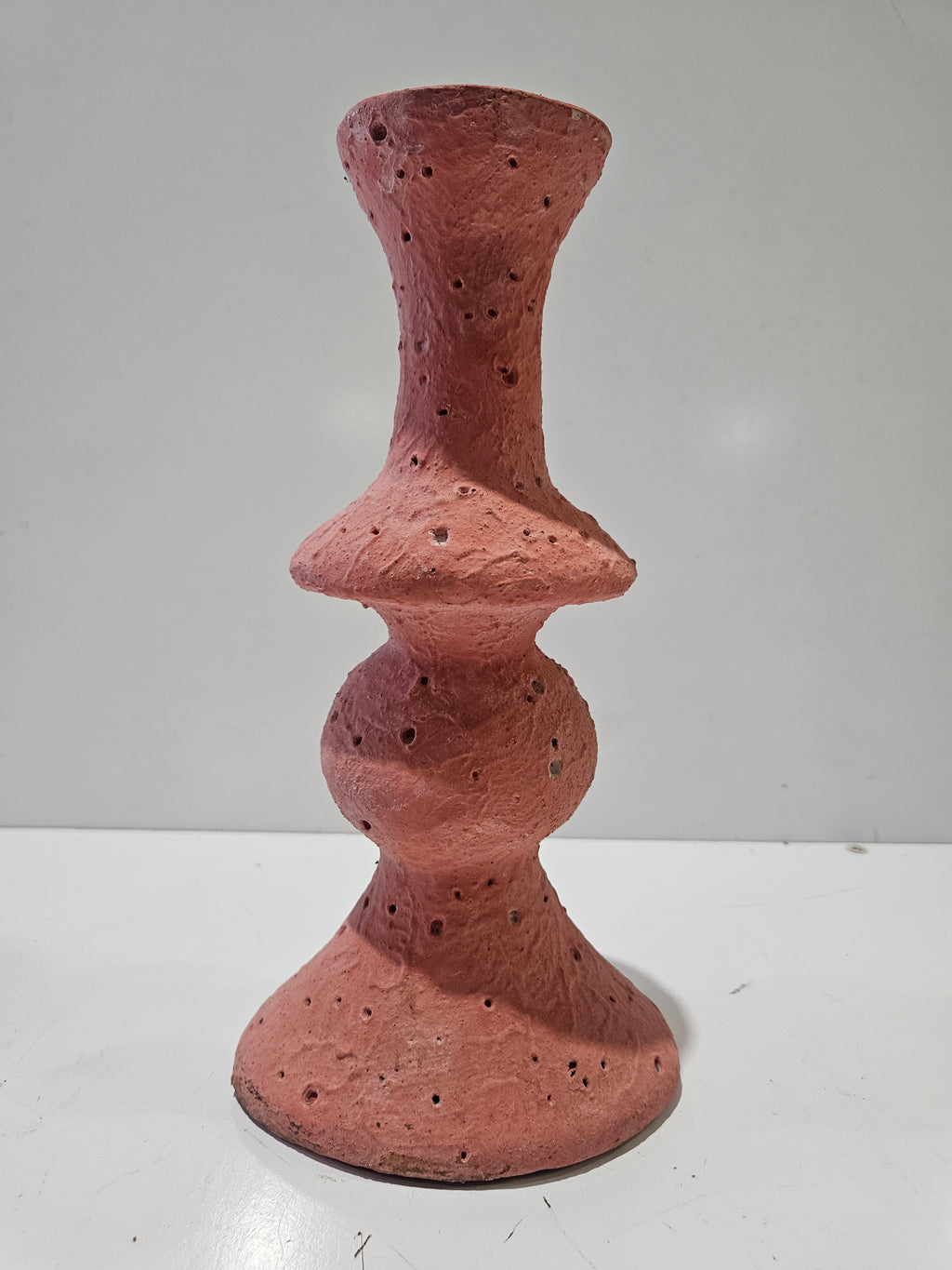 Vintage Brutalist Studio Pottery Terracotta Candle Holder Sculptural Ceramic Art