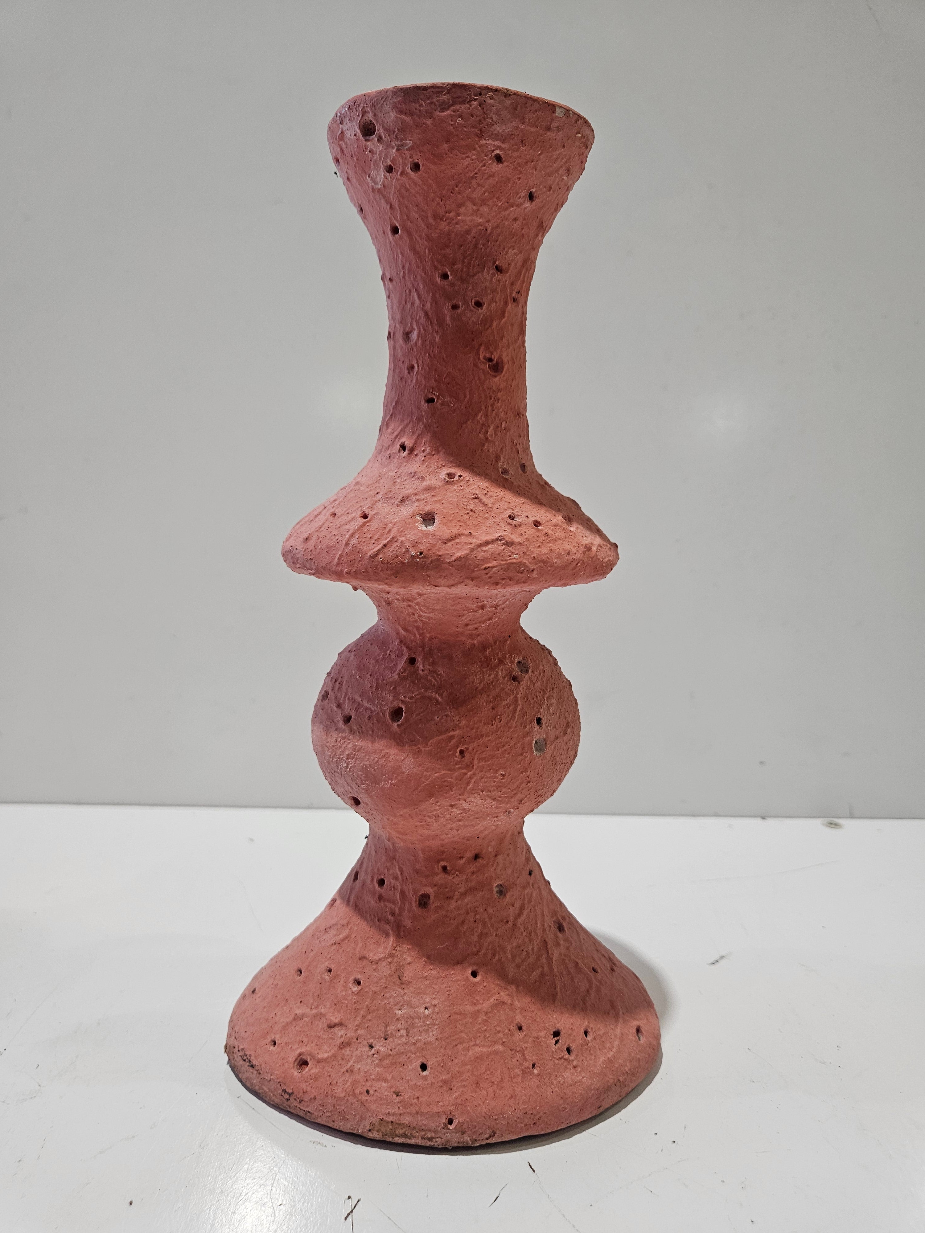 Vintage Brutalist Studio Pottery Terracotta Candle Holder Sculptural Ceramic Art