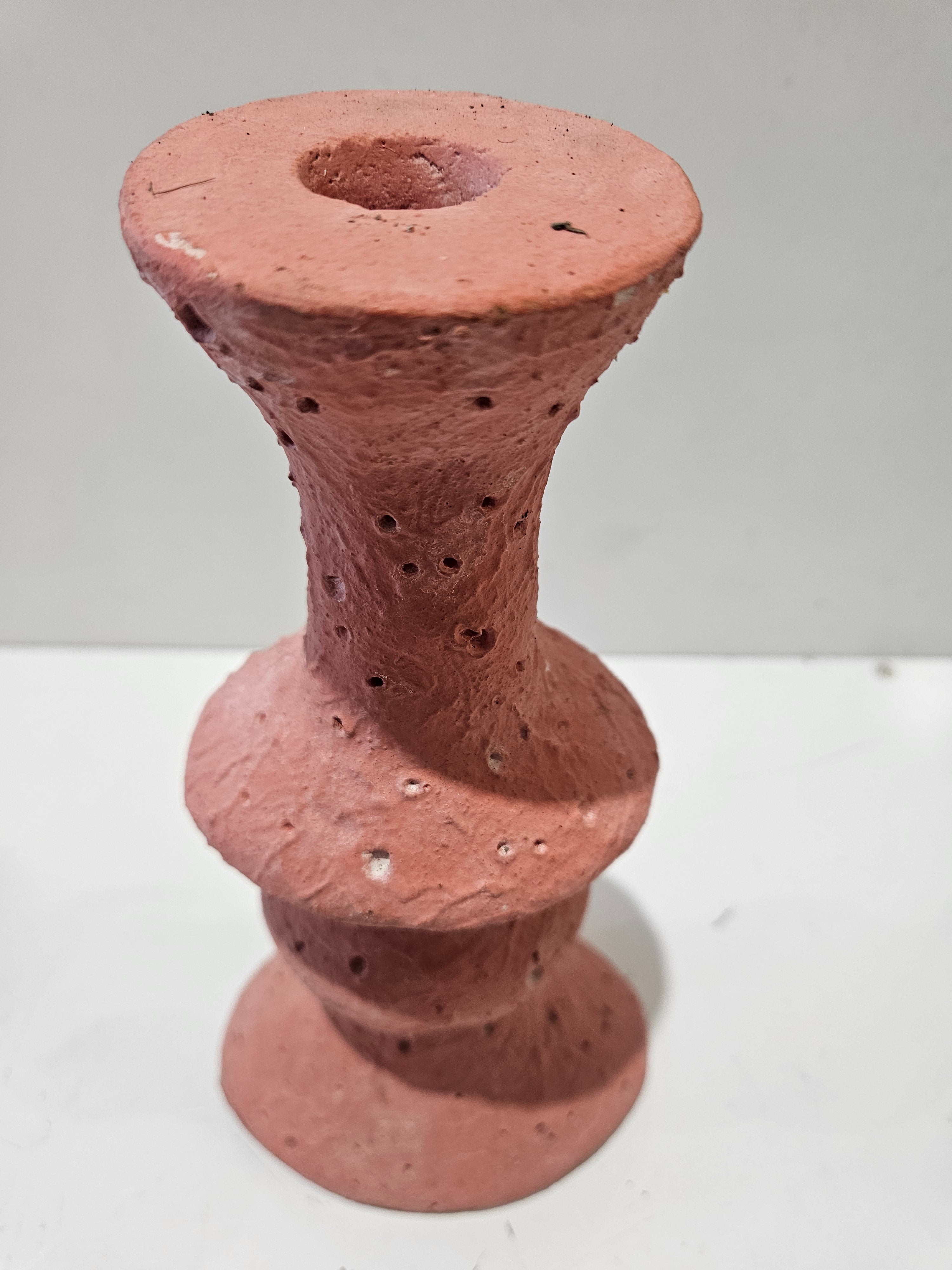 Vintage Brutalist Studio Pottery Terracotta Candle Holder Sculptural Ceramic Art