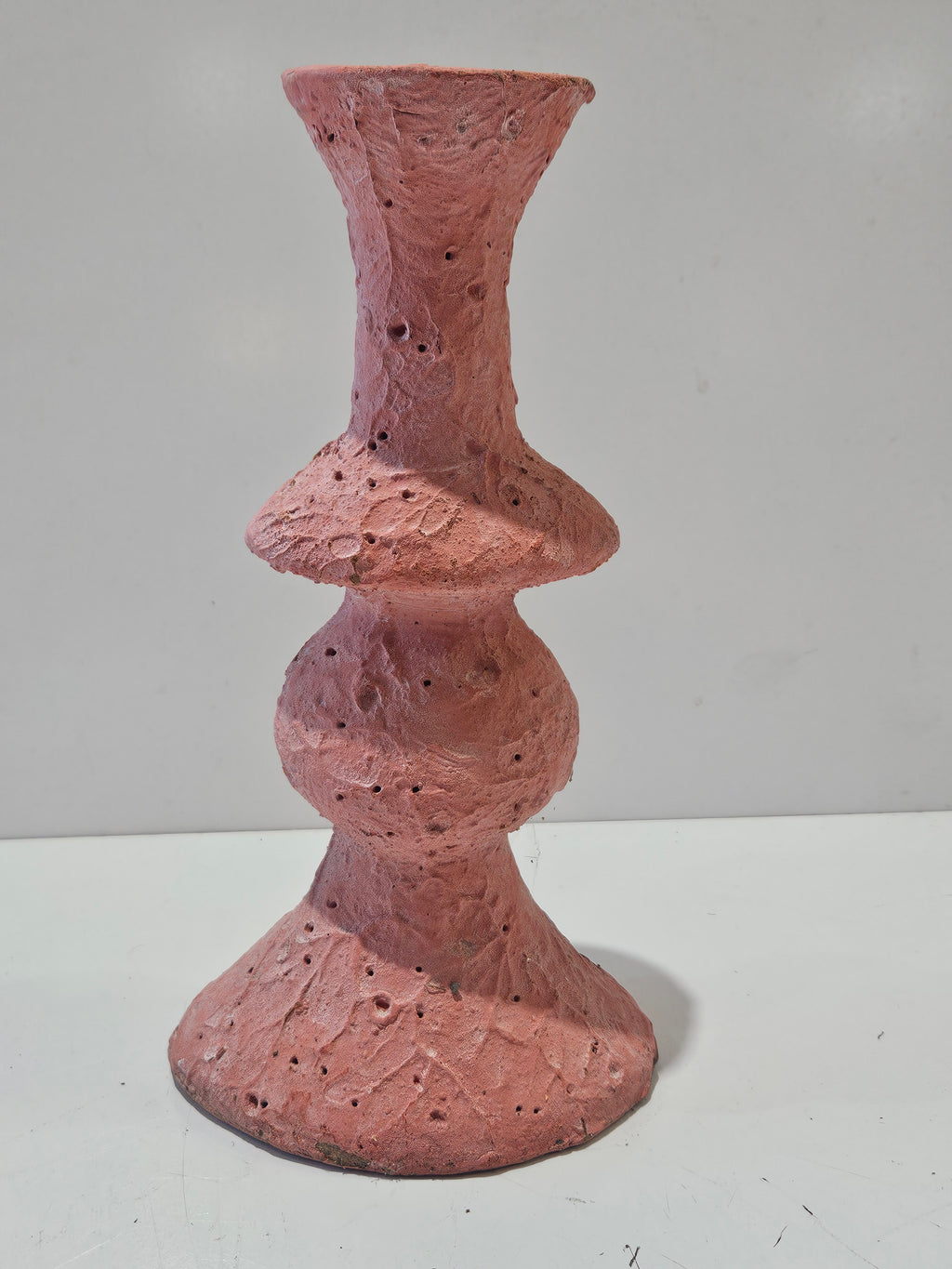 Vintage Brutalist Studio Pottery Terracotta Candle Holder Sculptural Ceramic Art