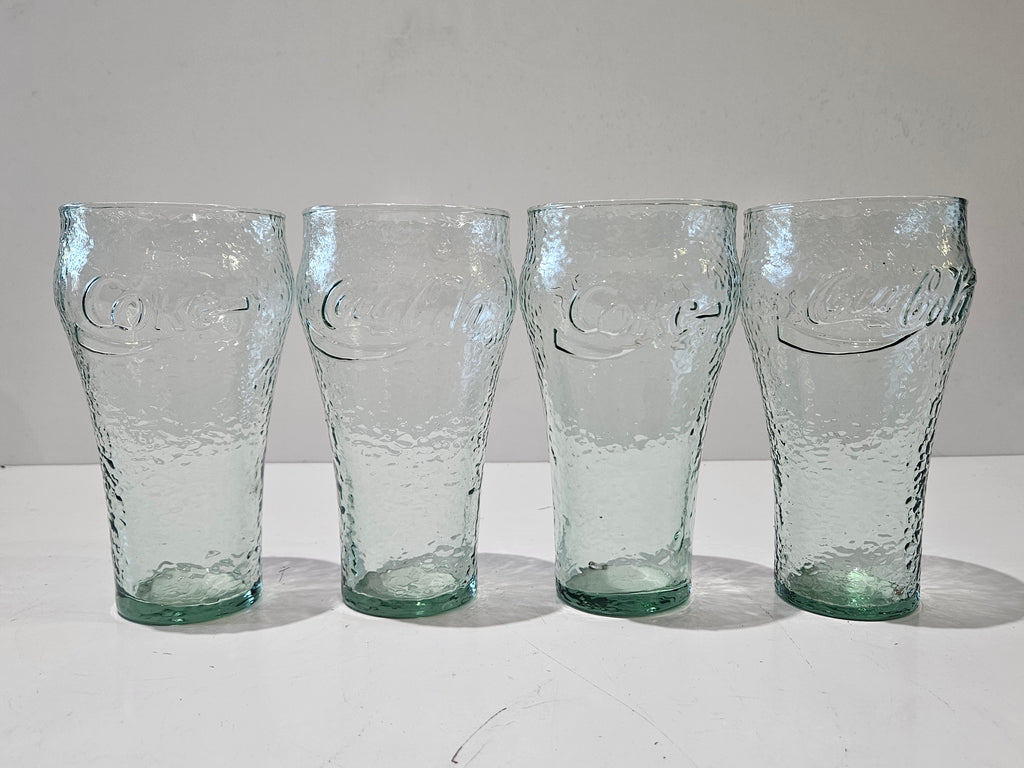 Set Of 4 Coca-Cola Green Tint Contour Textured Glass Tumblers 16 Oz Sold Individually