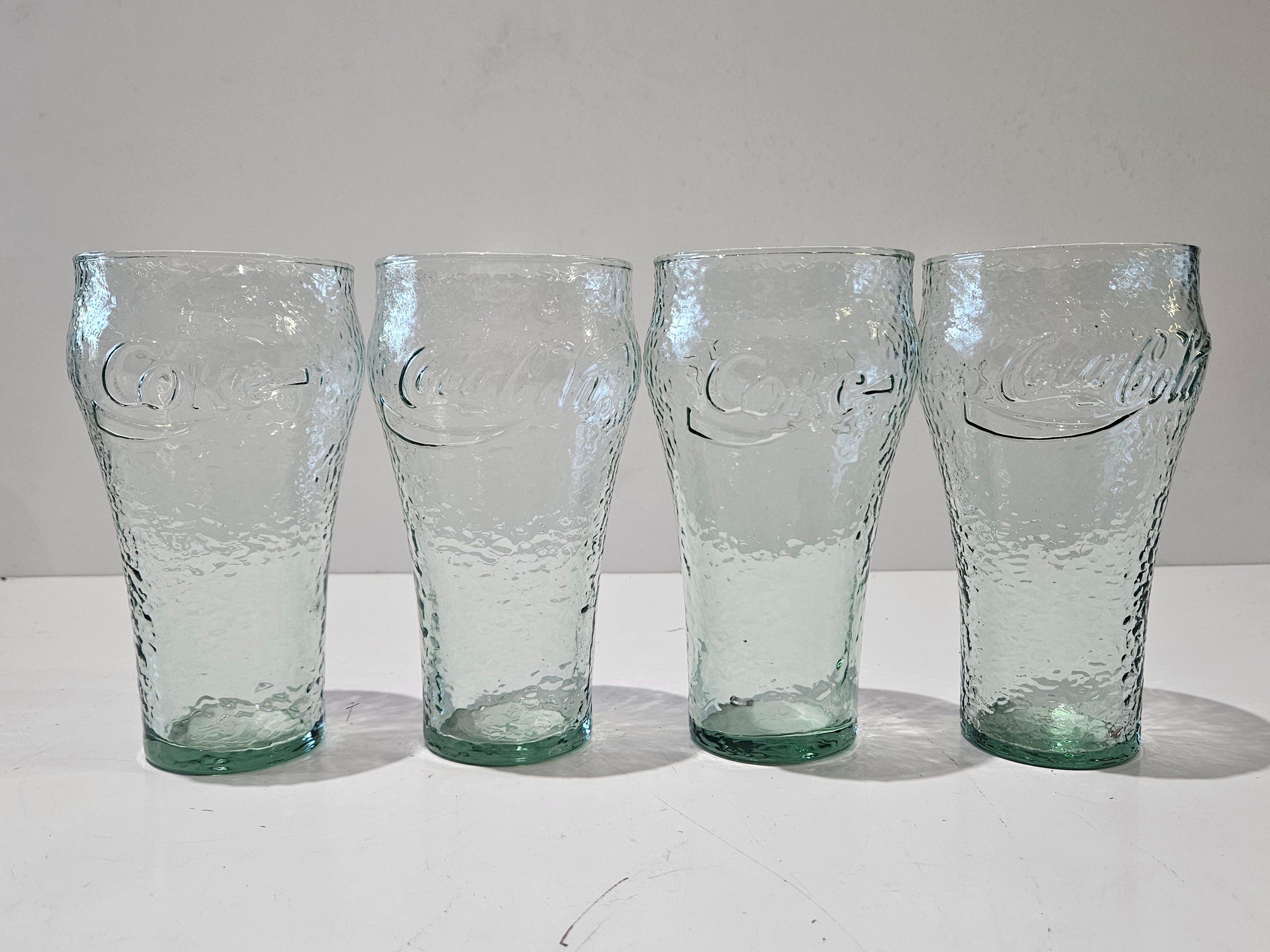 Set Of 4 Coca-Cola Green Tint Contour Textured Glass Tumblers 16 Oz Sold Individually