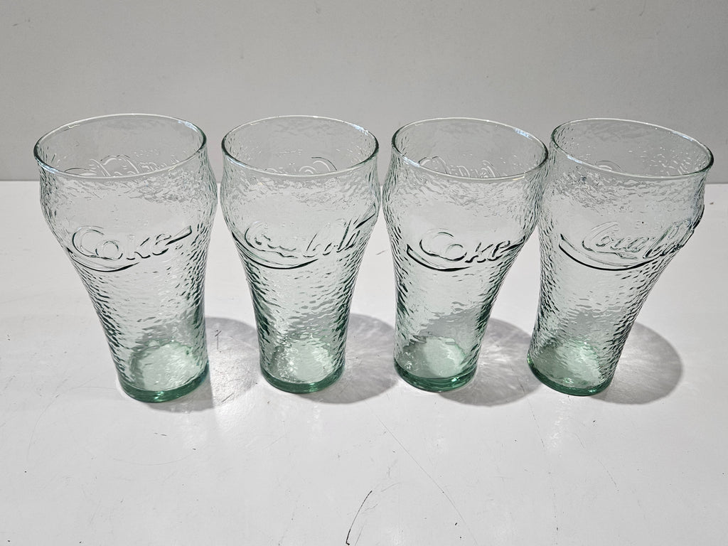 Set Of 4 Coca-Cola Green Tint Contour Textured Glass Tumblers 16 Oz Sold Individually