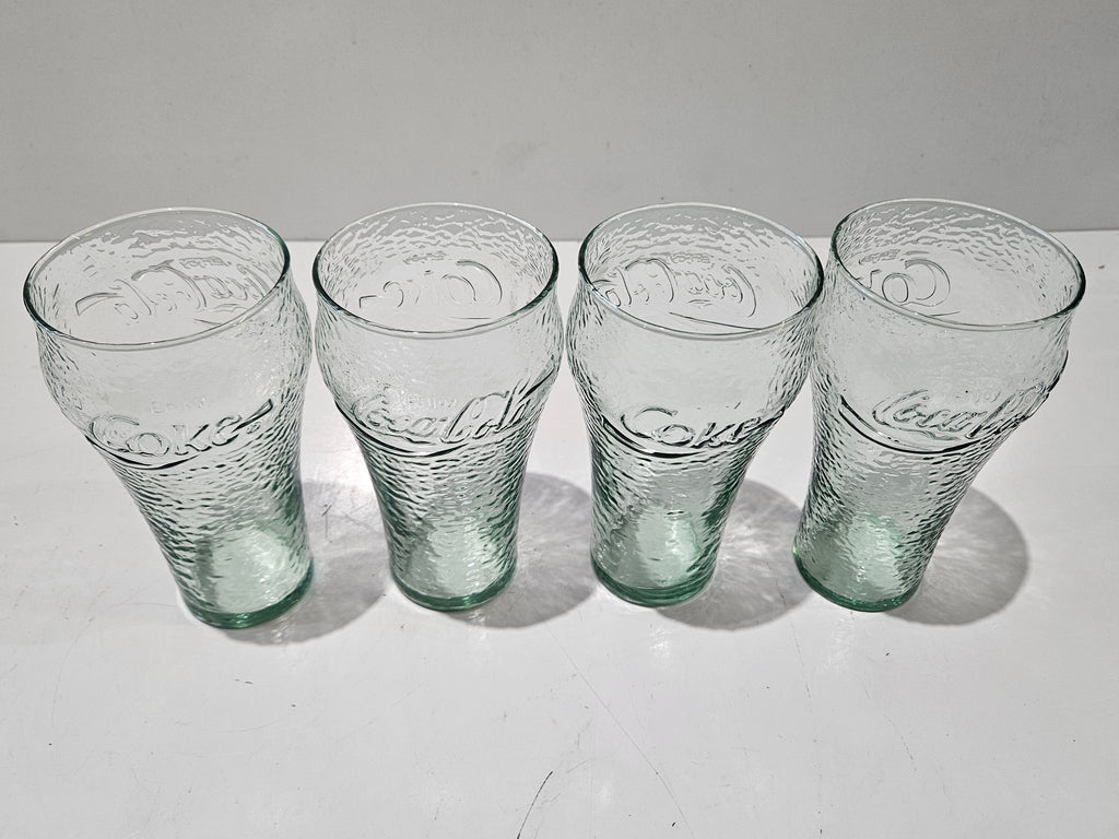 Set Of 4 Coca-Cola Green Tint Contour Textured Glass Tumblers 16 Oz Sold Individually