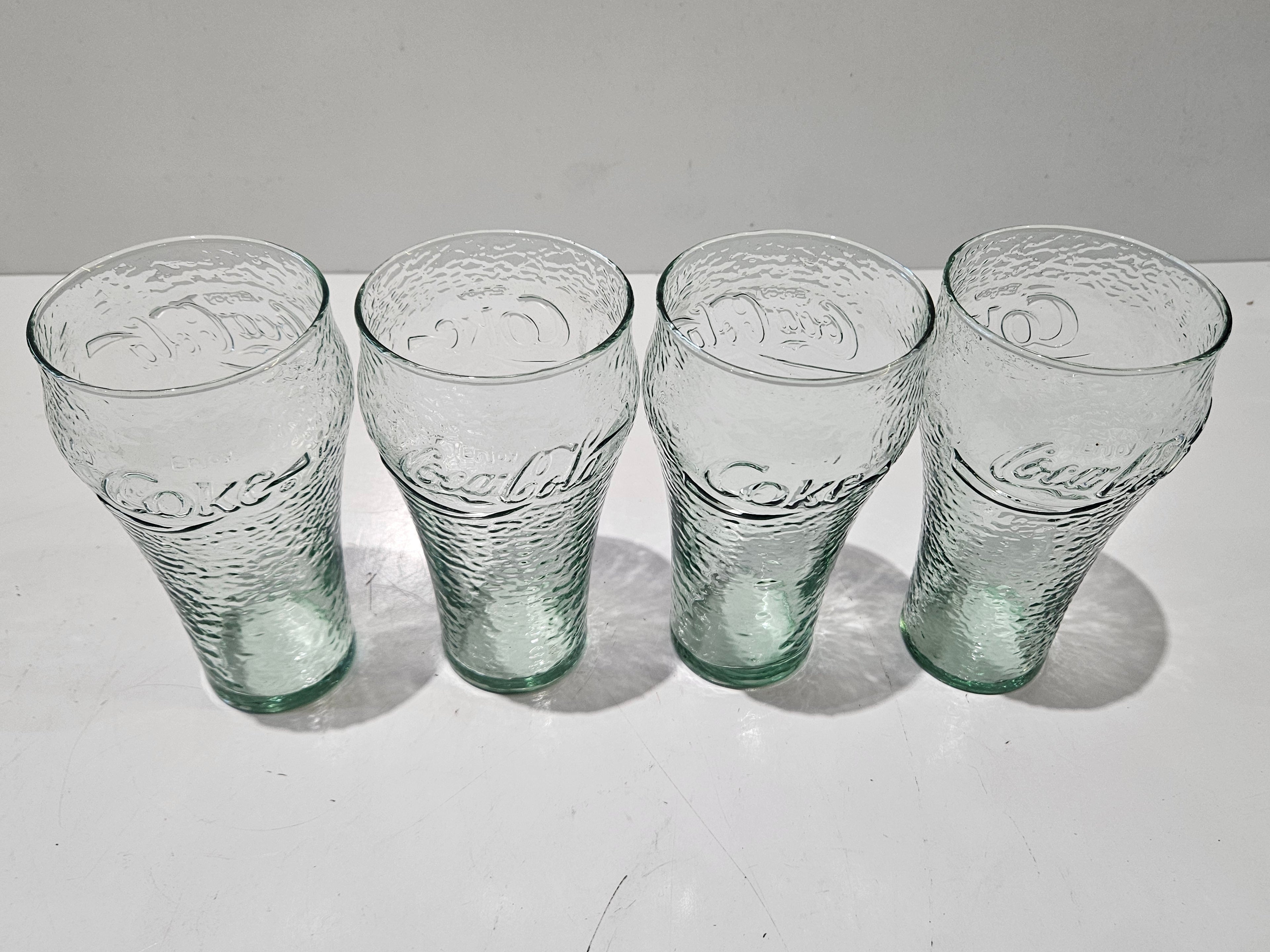 Set Of 4 Coca-Cola Green Tint Contour Textured Glass Tumblers 16 Oz Sold Individually