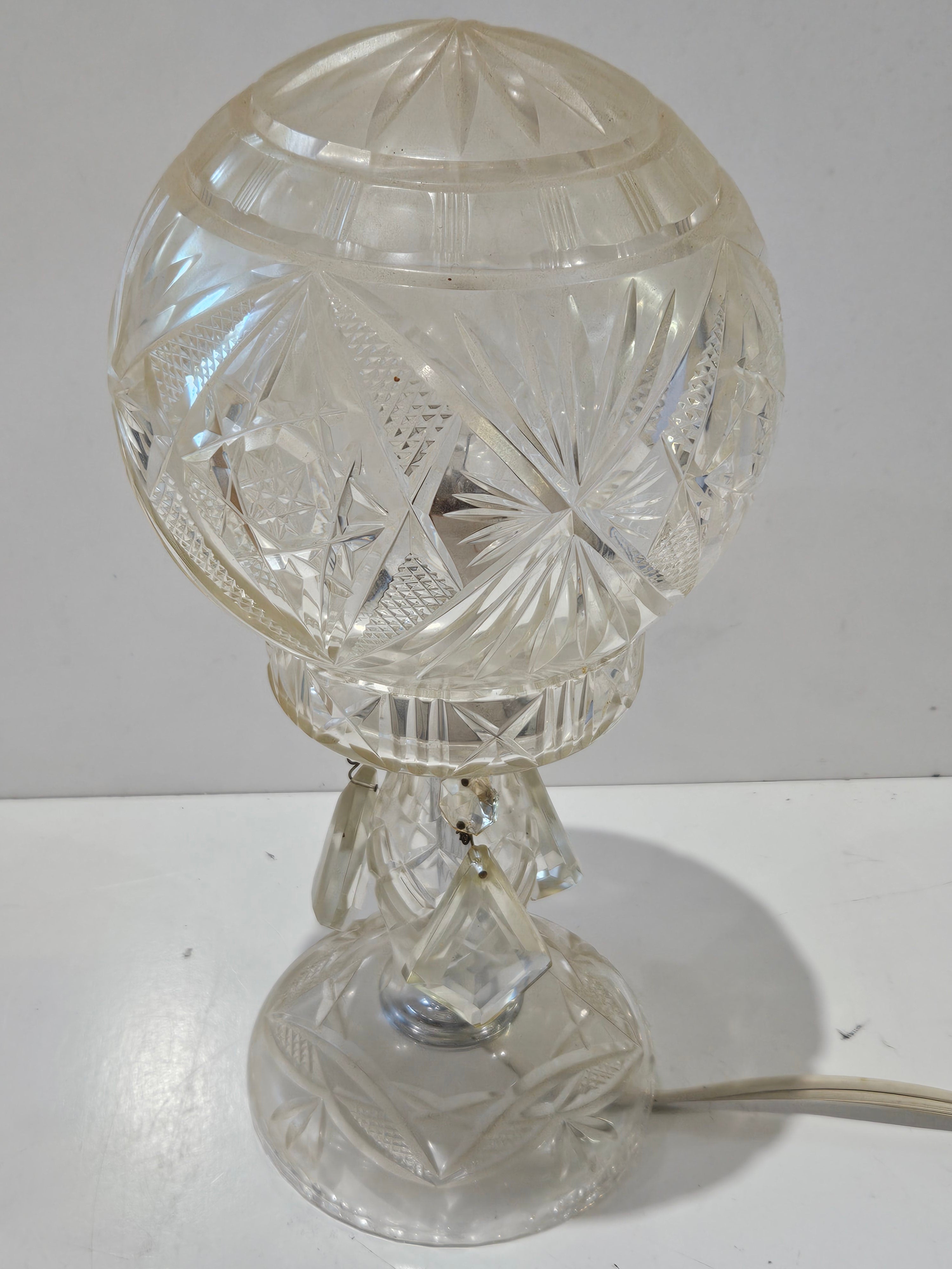 Vintage Cut Crystal Globe Table Lamp Hanging Prism Accent Lighting Decor