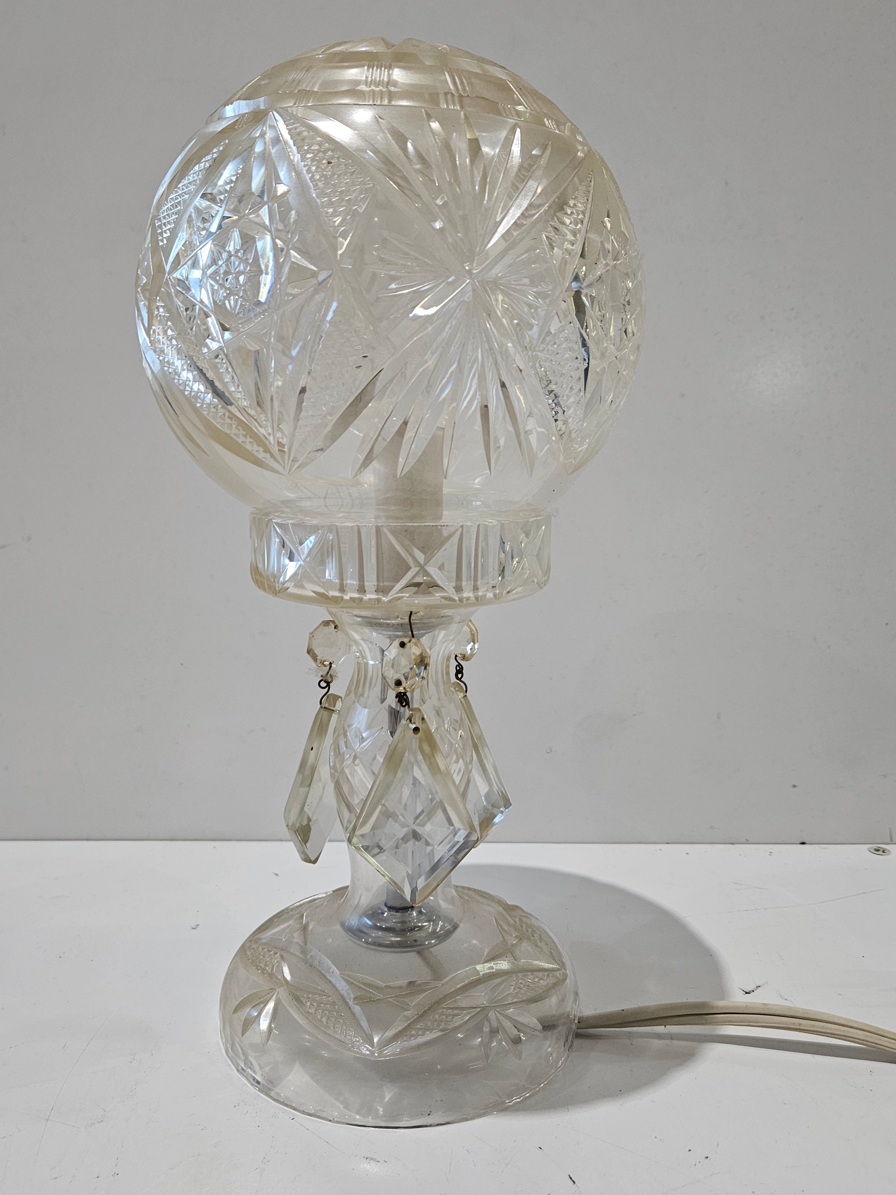 Vintage Cut Crystal Globe Table Lamp Hanging Prism Accent Lighting Decor