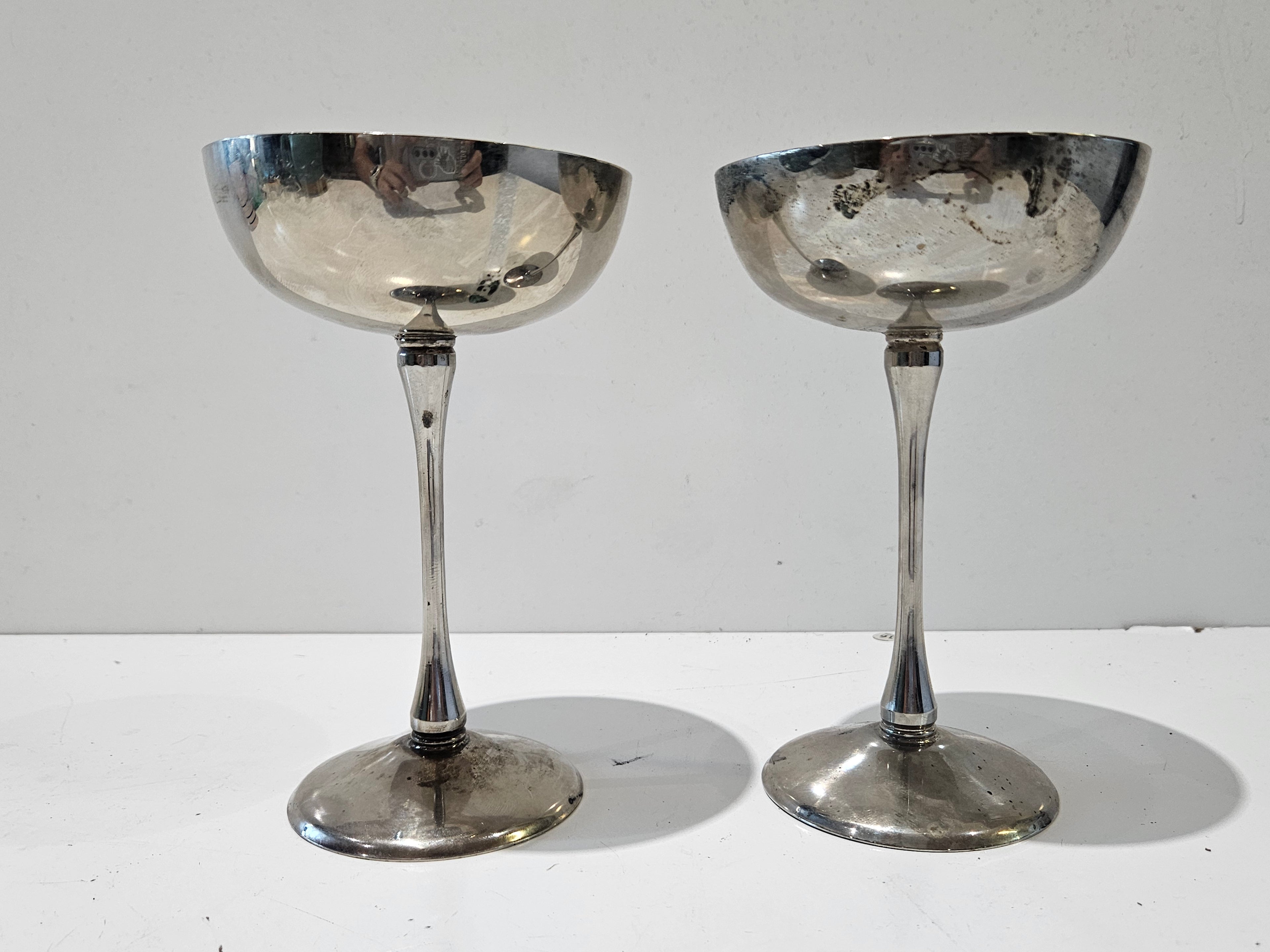 Vintage Pair Silver Plated Champagne Coupe Goblets Made In Hong Kong Barware Set