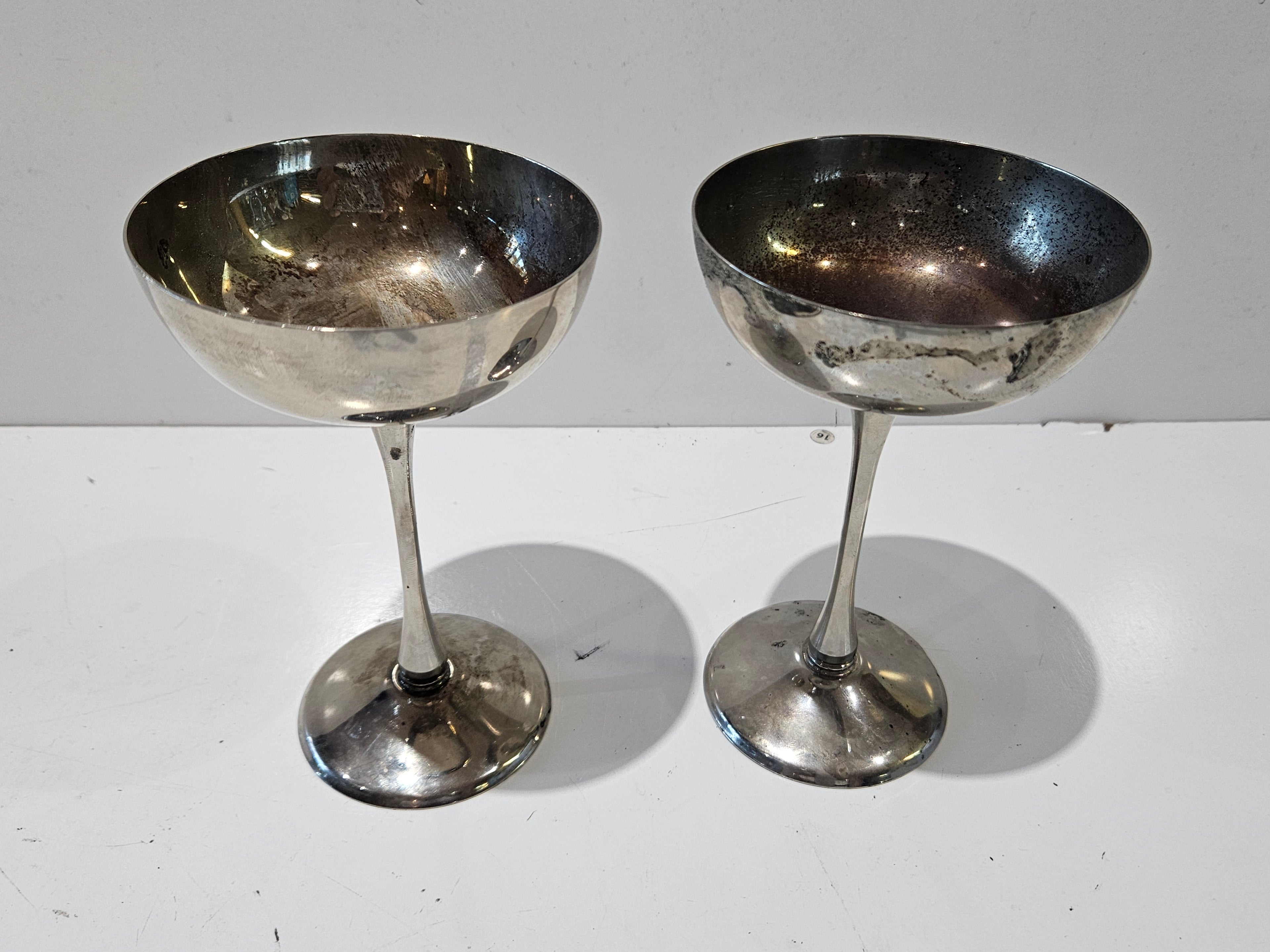Vintage Pair Silver Plated Champagne Coupe Goblets Made In Hong Kong Barware Set