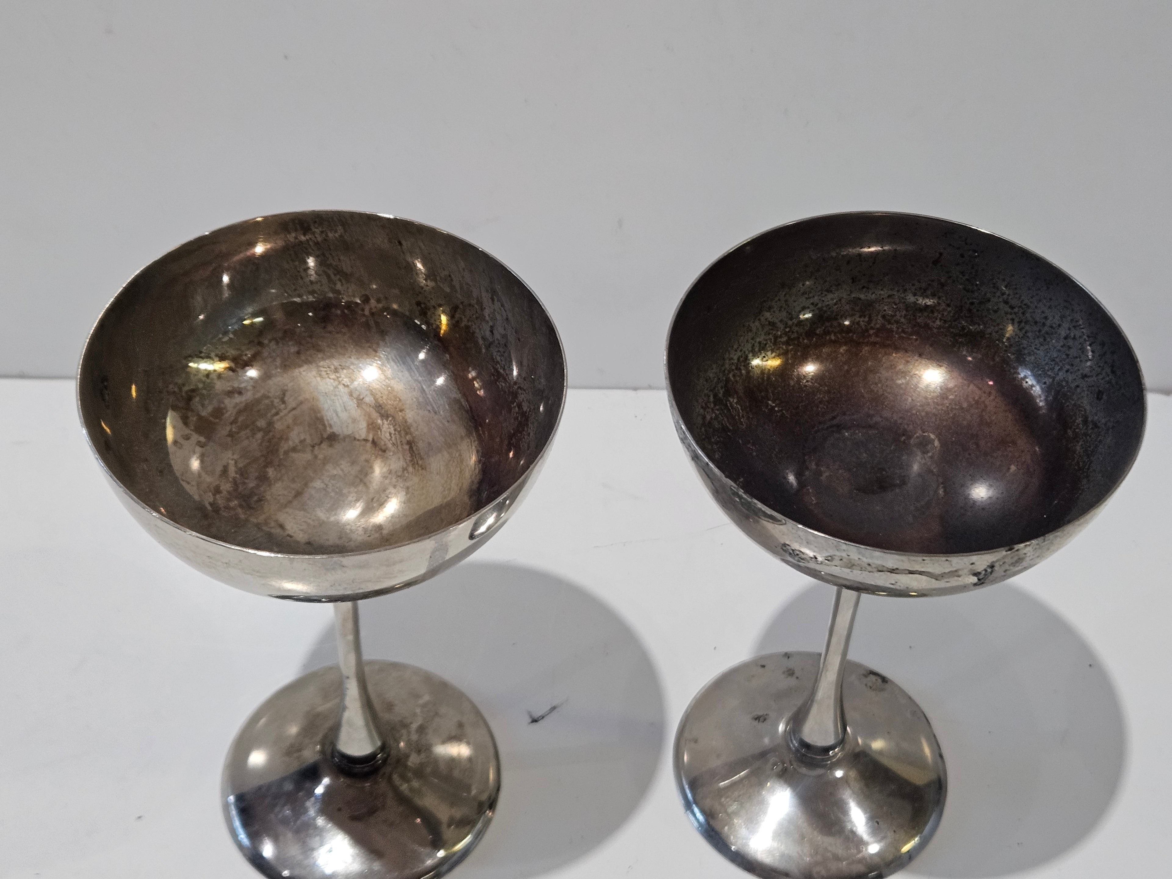 Vintage Pair Silver Plated Champagne Coupe Goblets Made In Hong Kong Barware Set