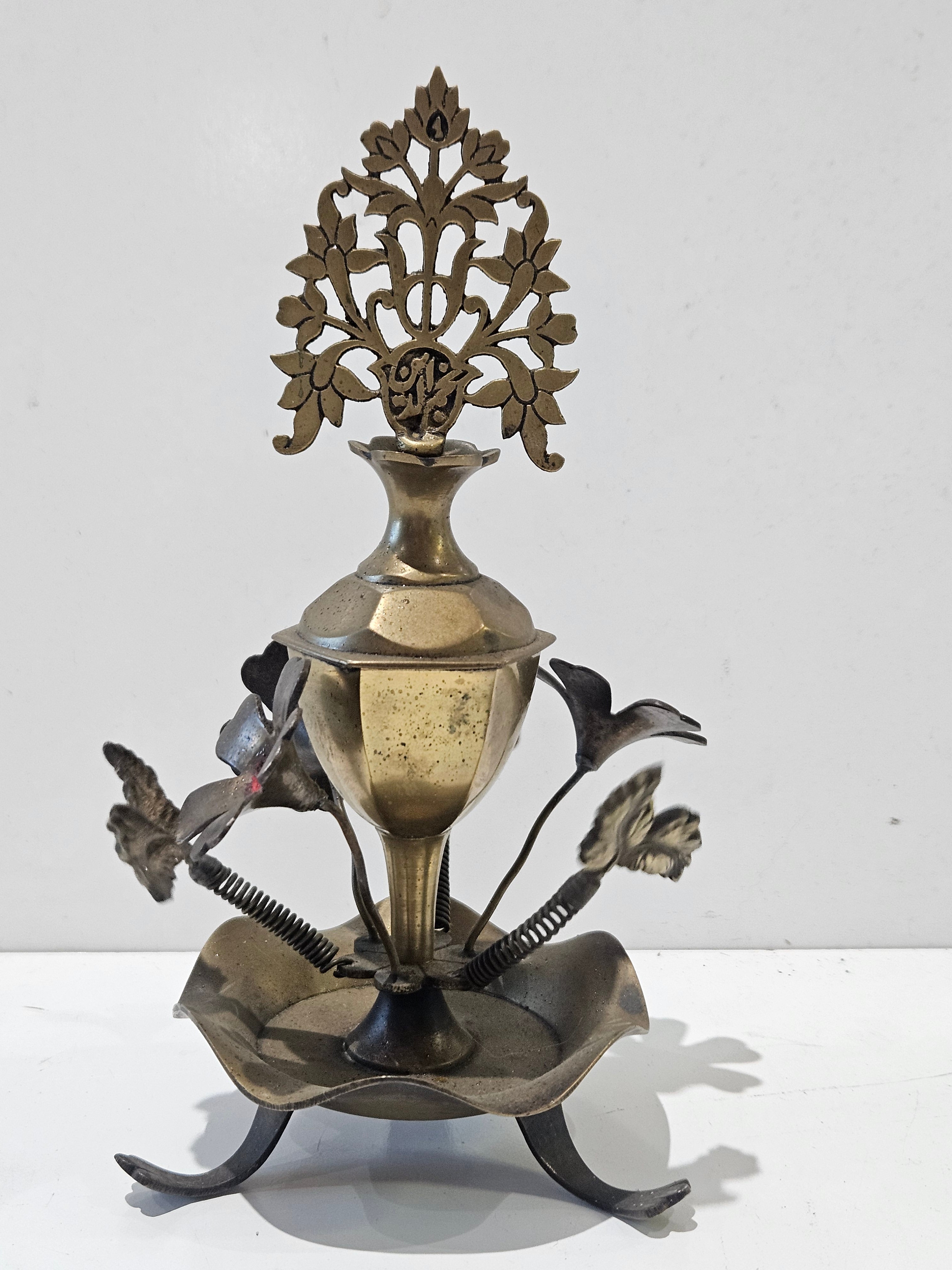 Vintage Arabic Style Brass Kohl Holder Surma Kuhl Eyeliner Powder Pot Ornate Decor