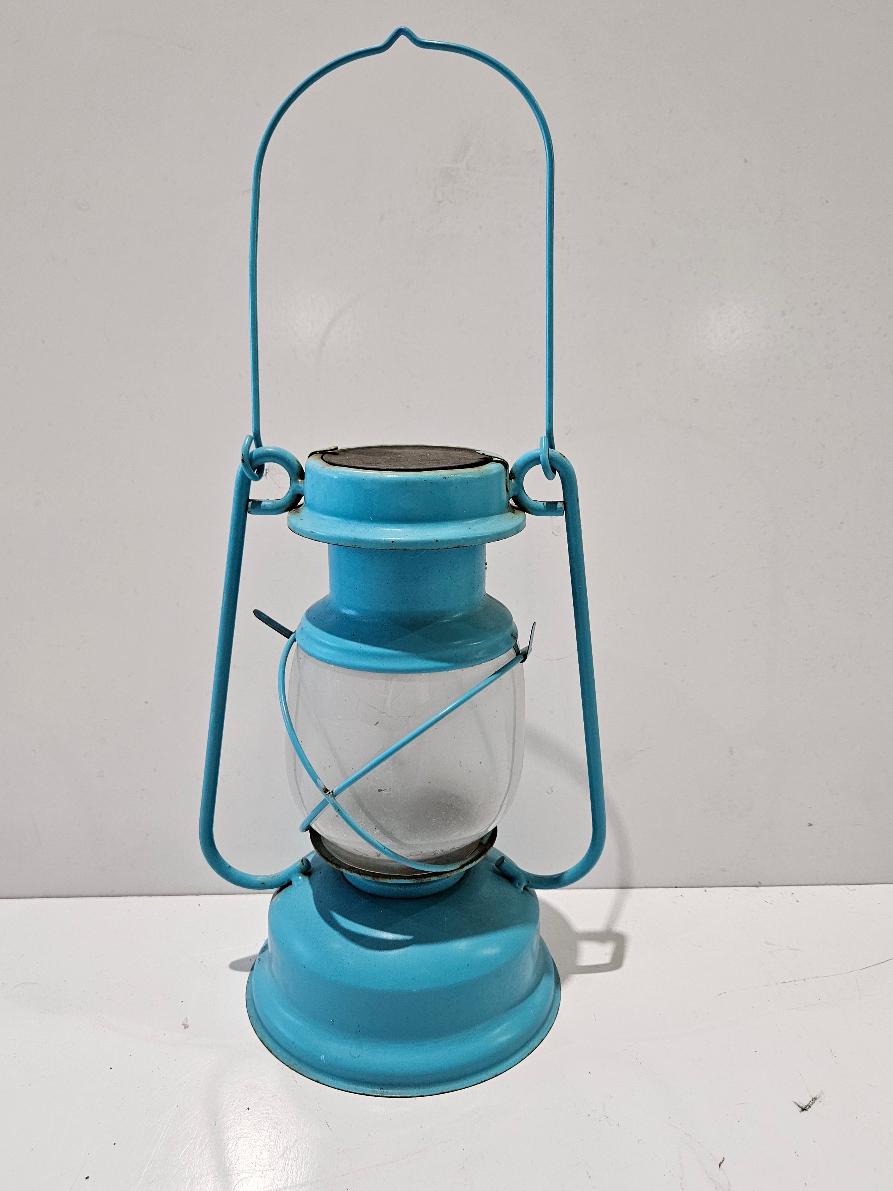 Vintage Turquoise Metal Hurricane Lantern Glass Globe Hanging Candle Decor Light