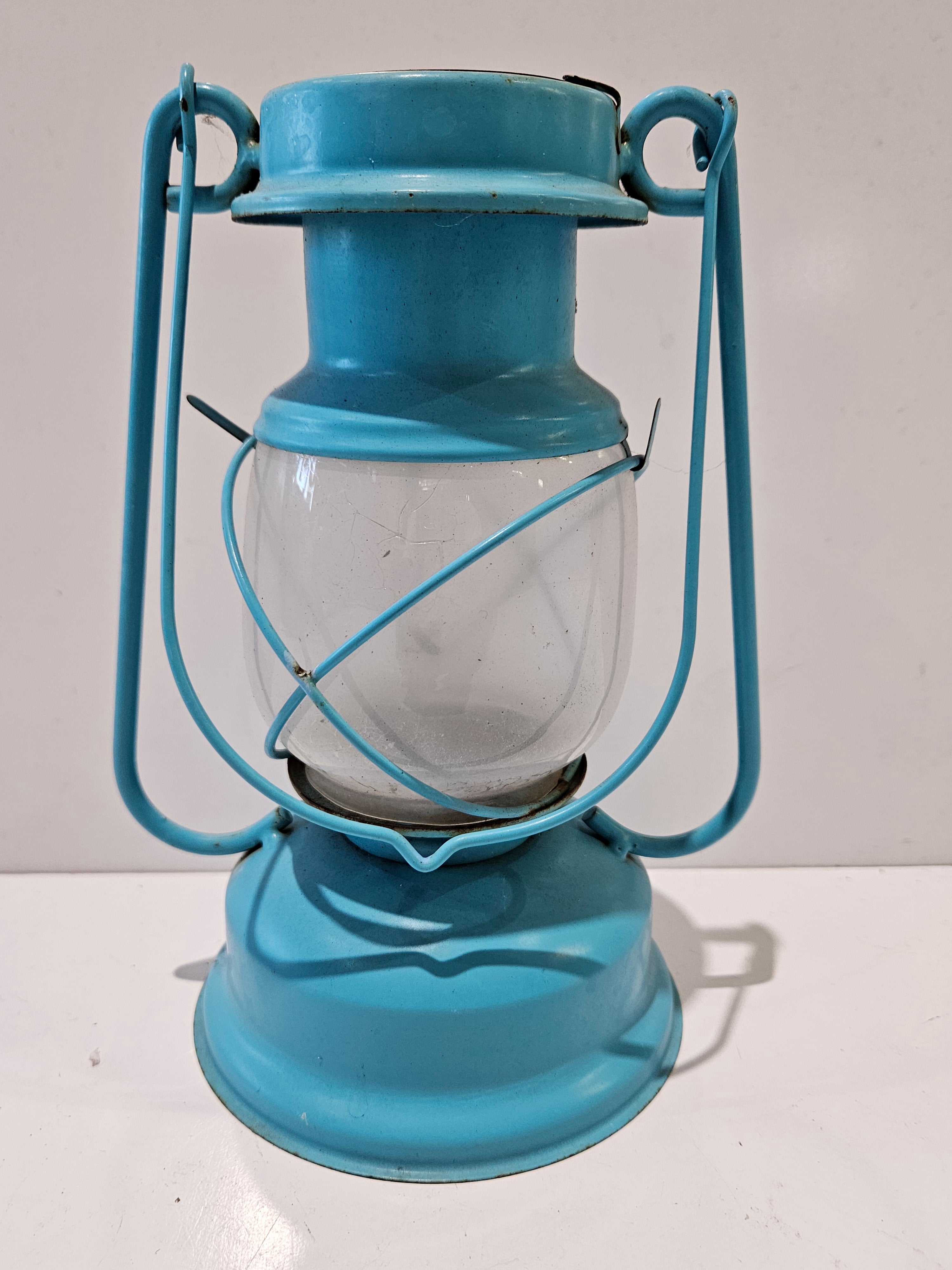 Vintage Turquoise Metal Hurricane Lantern Glass Globe Hanging Candle Decor Light