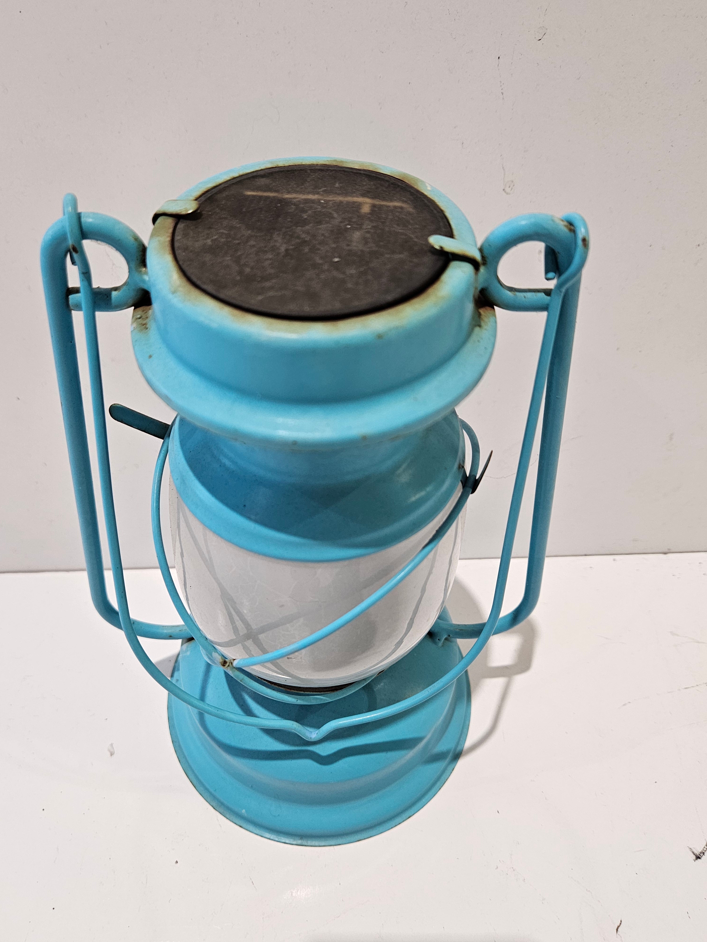 Vintage Turquoise Metal Hurricane Lantern Glass Globe Hanging Candle Decor Light
