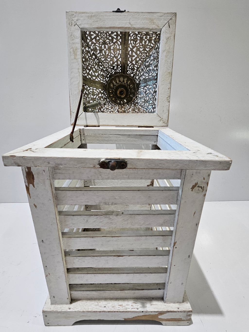Distressed White Wood And Metal Decorative Lantern Candle Holder Farmhouse Decor