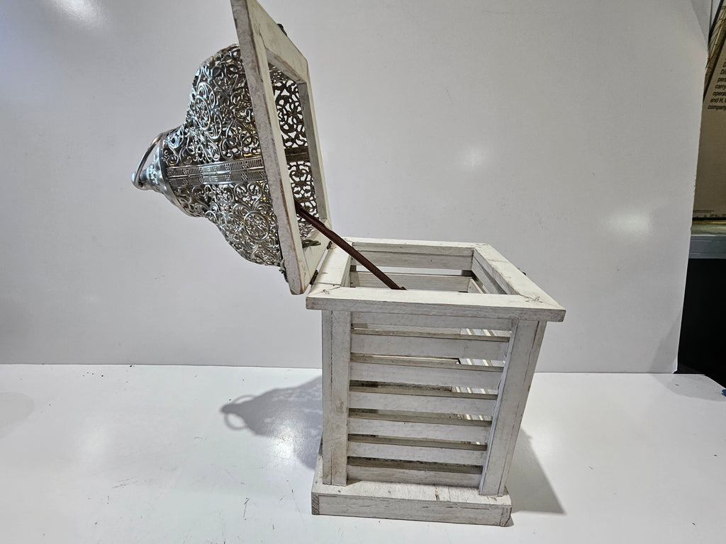 Distressed White Wood And Metal Decorative Lantern Candle Holder Farmhouse Decor