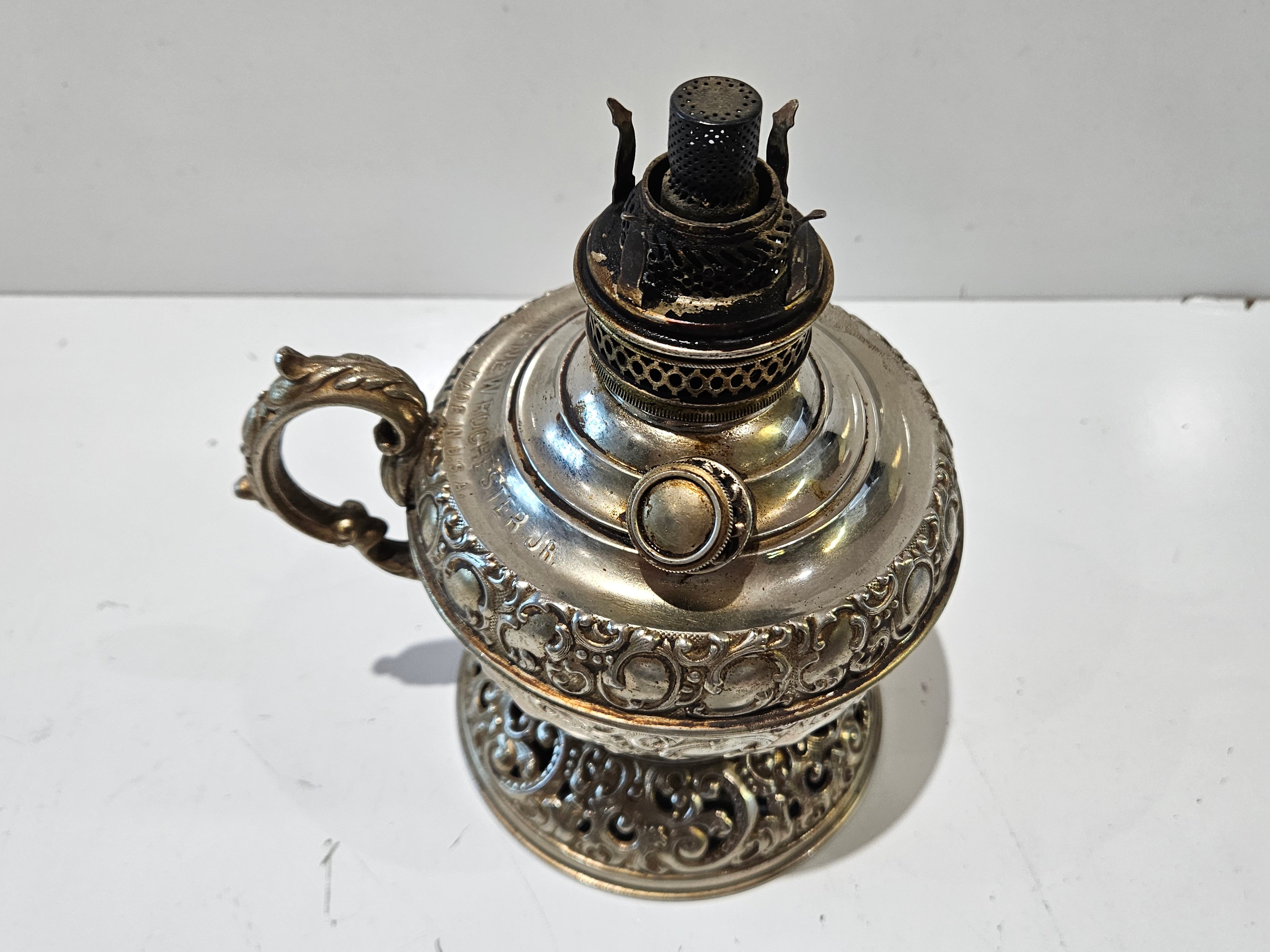 Vintage The New Rochester Jr. Silver Tone Kerosene Oil Finger Lamp Made In U.S.A.