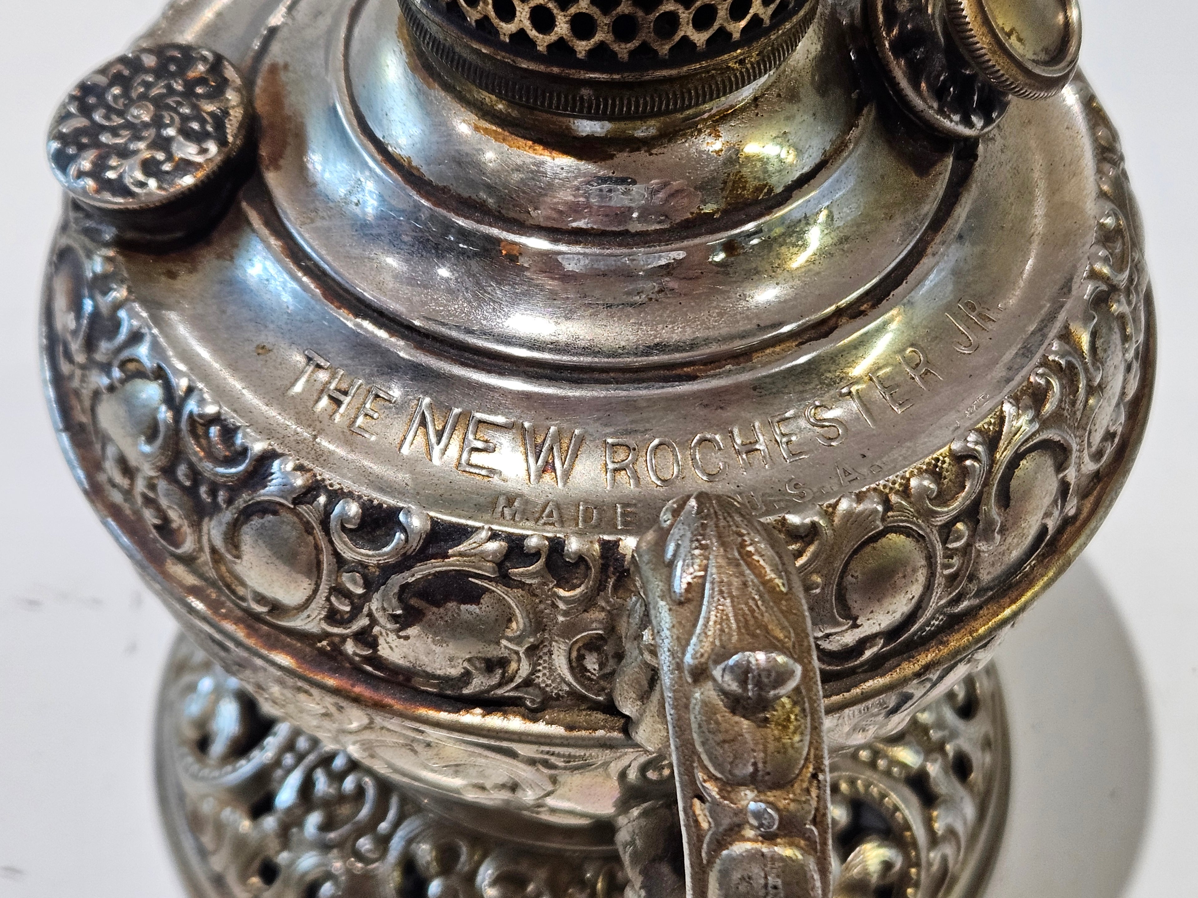 Vintage The New Rochester Jr. Silver Tone Kerosene Oil Finger Lamp Made In U.S.A.