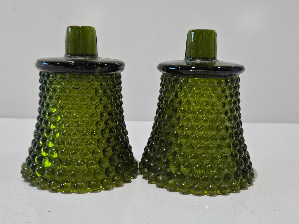 Vintage Olive Green Hobnail Glass Fairy Lamp Shade Candle Cover Display Piece
