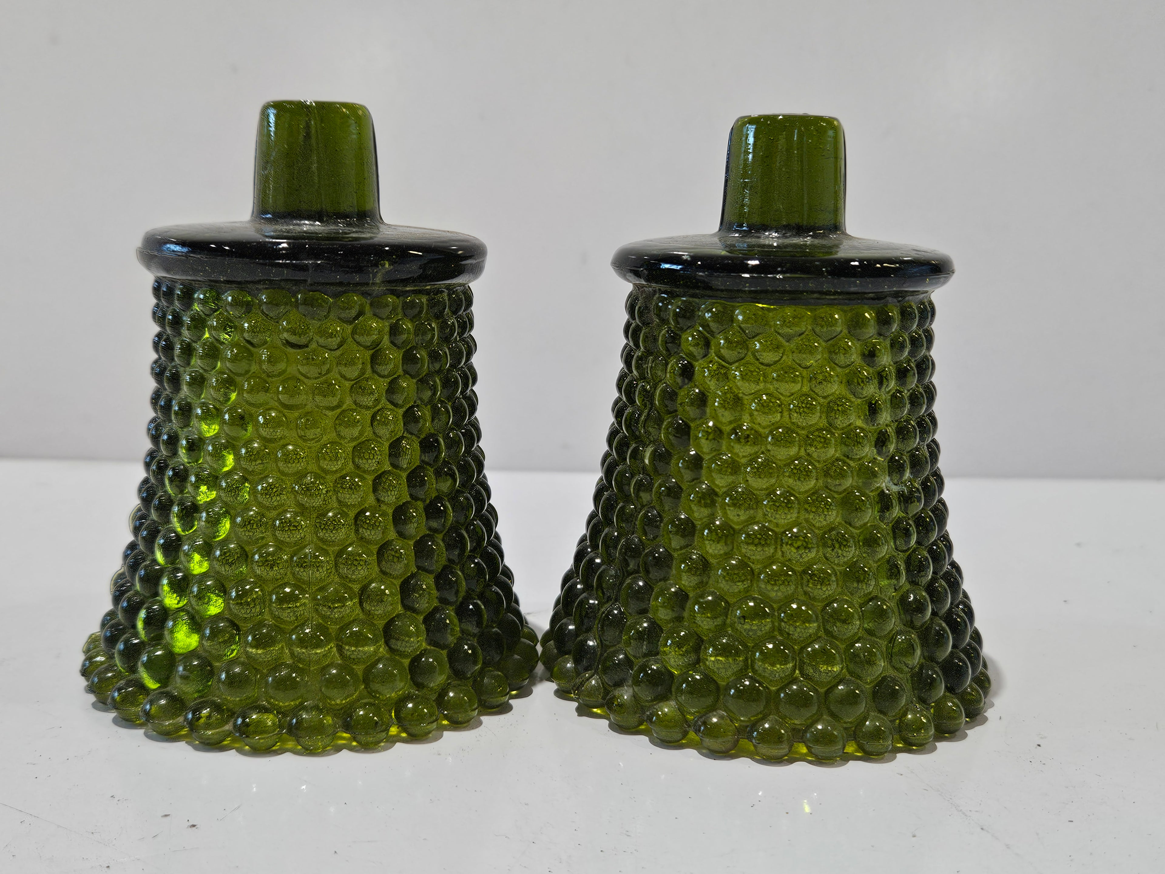 Vintage Olive Green Hobnail Glass Fairy Lamp Shade Candle Cover Display Piece