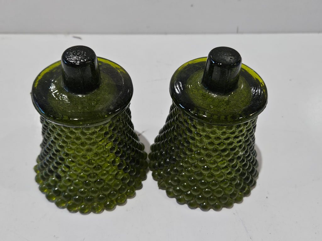 Vintage Olive Green Hobnail Glass Fairy Lamp Shade Candle Cover Display Piece