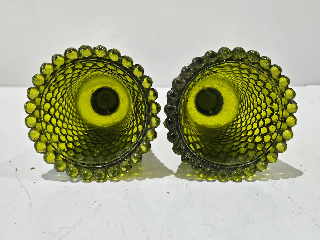 Vintage Olive Green Hobnail Glass Fairy Lamp Shade Candle Cover Display Piece