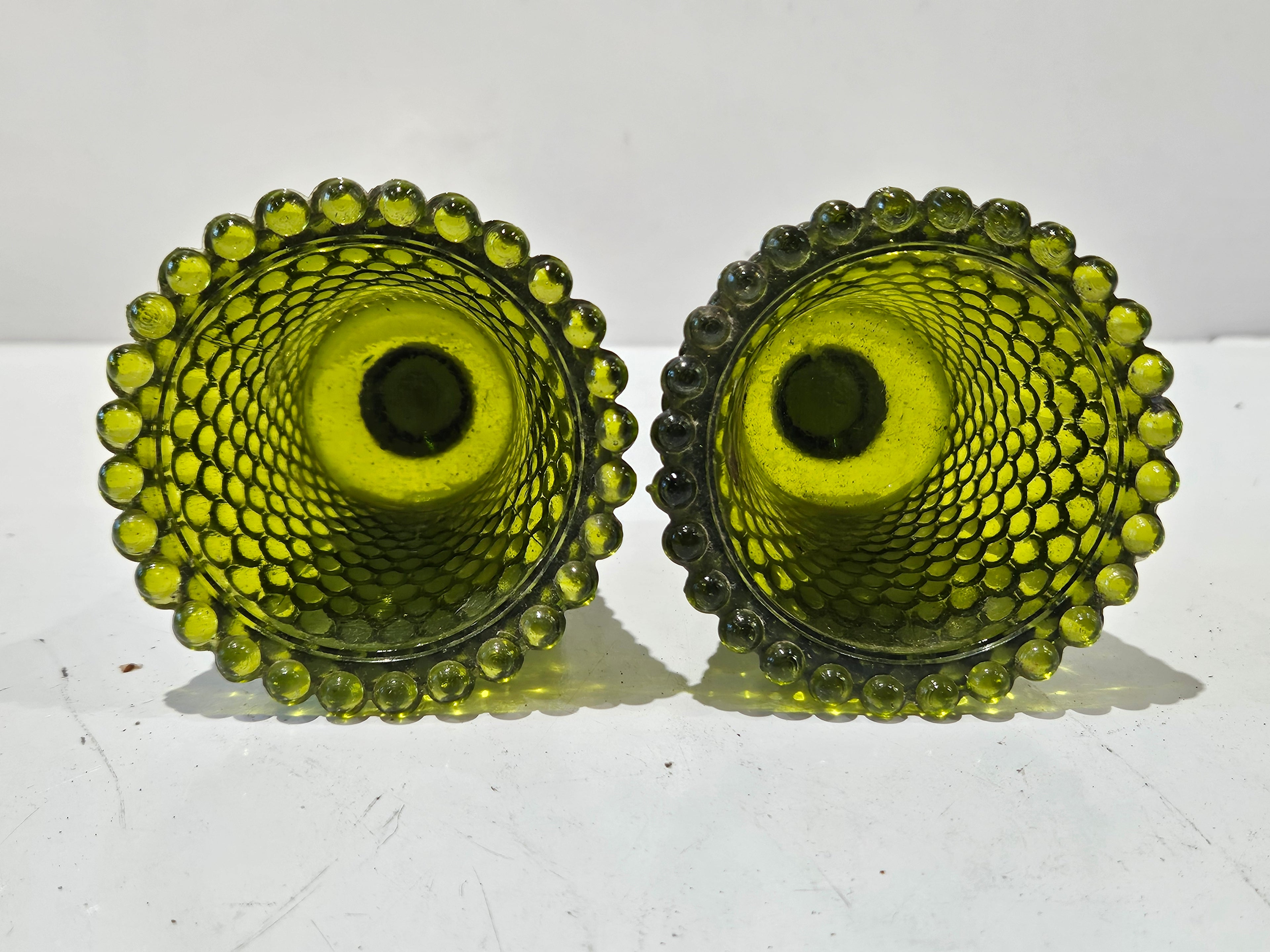 Vintage Olive Green Hobnail Glass Fairy Lamp Shade Candle Cover Display Piece