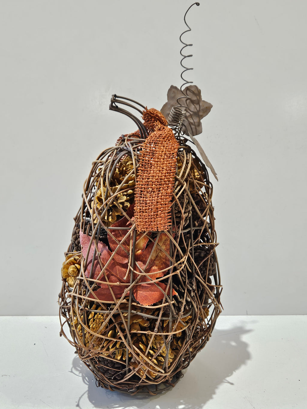 Fall Harvest Decorative Wicker Pumpkin Centerpiece Pinecone Autumn Table Decor
