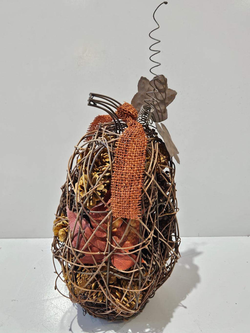 Fall Harvest Decorative Wicker Pumpkin Centerpiece Pinecone Autumn Table Decor