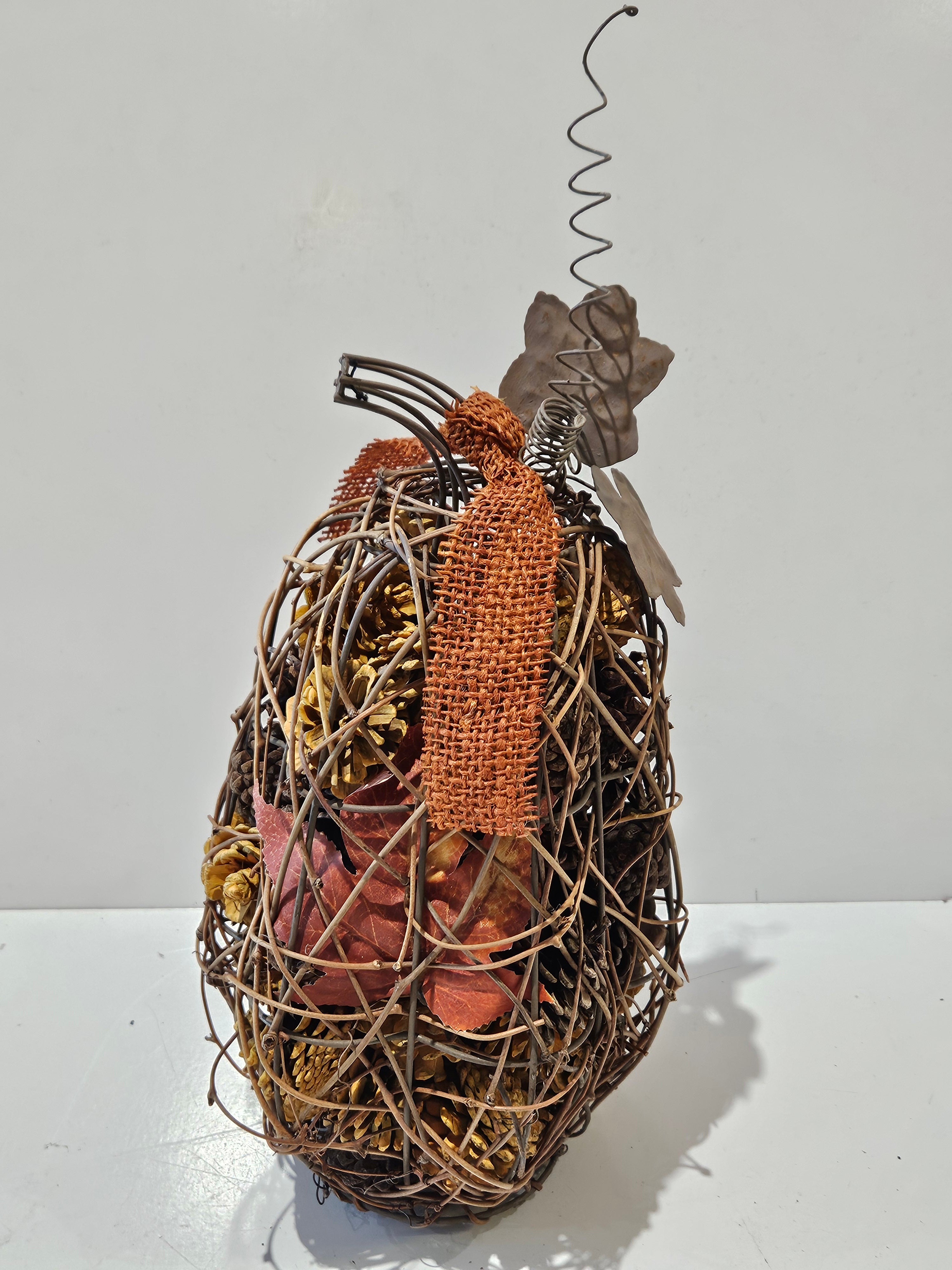 Fall Harvest Decorative Wicker Pumpkin Centerpiece Pinecone Autumn Table Decor
