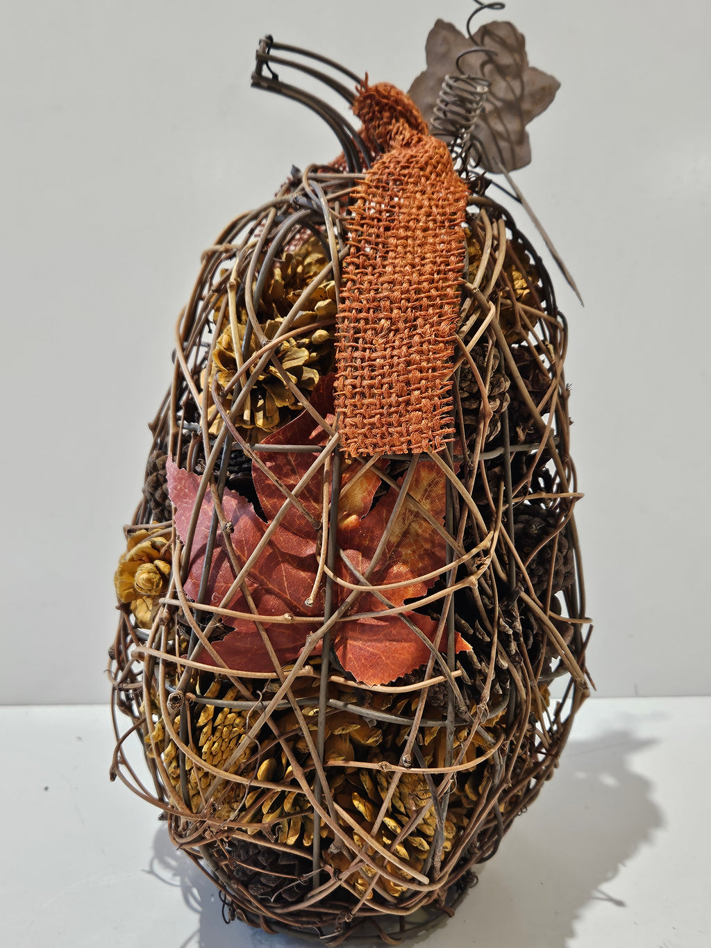 Fall Harvest Decorative Wicker Pumpkin Centerpiece Pinecone Autumn Table Decor
