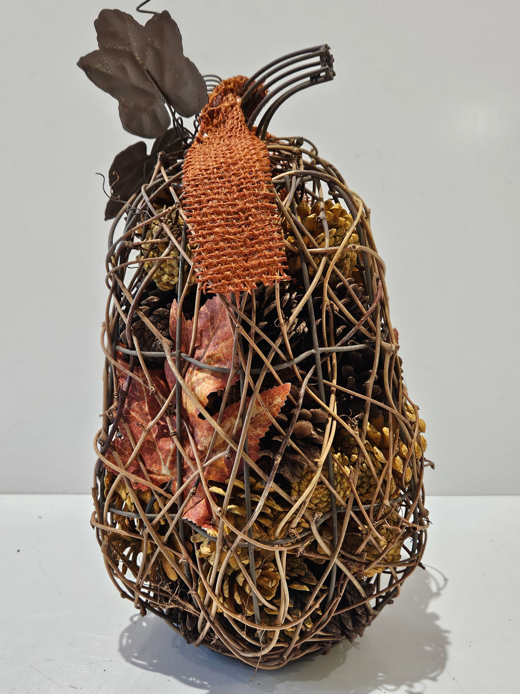 Fall Harvest Decorative Wicker Pumpkin Centerpiece Pinecone Autumn Table Decor