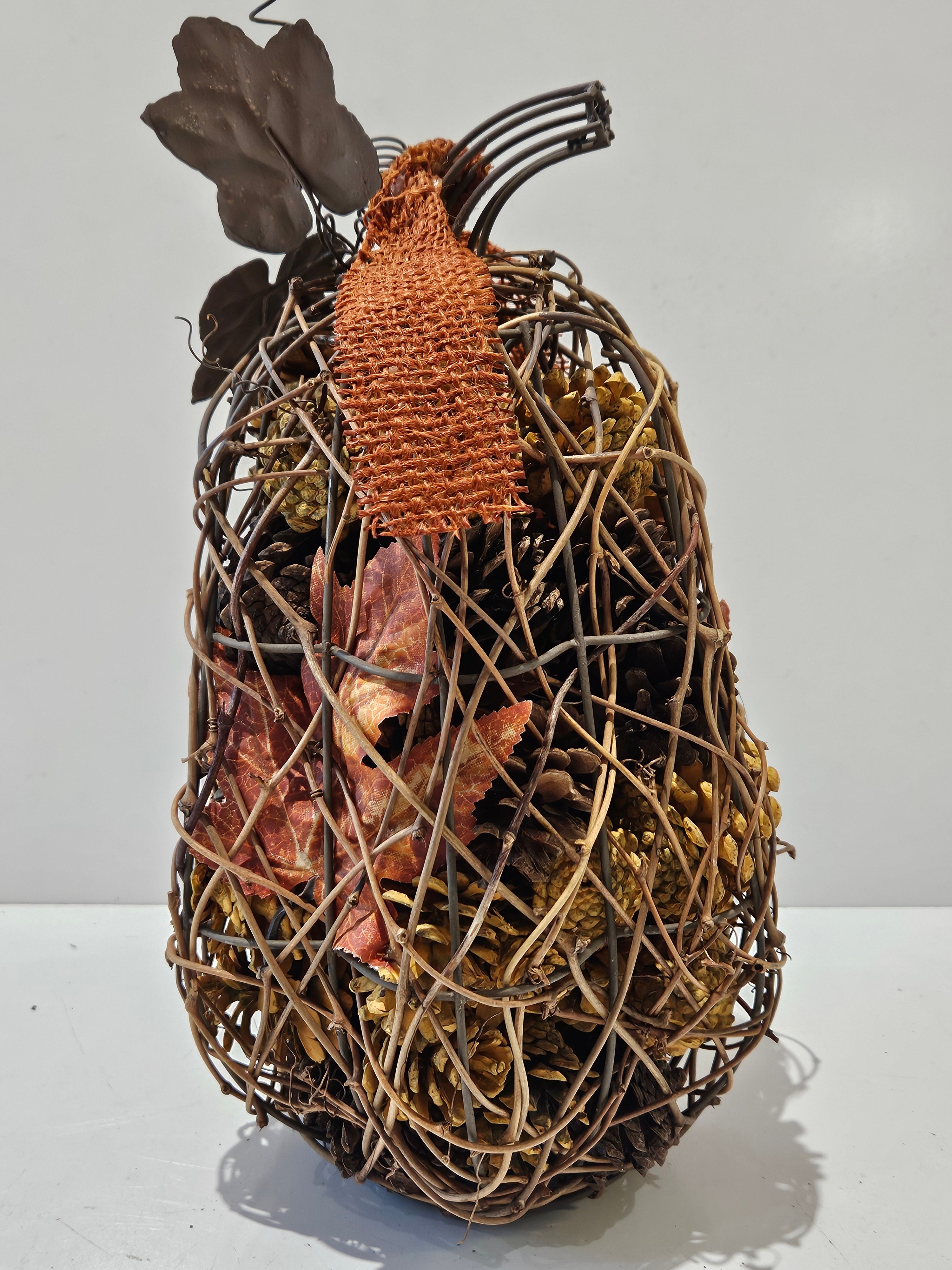 Fall Harvest Decorative Wicker Pumpkin Centerpiece Pinecone Autumn Table Decor