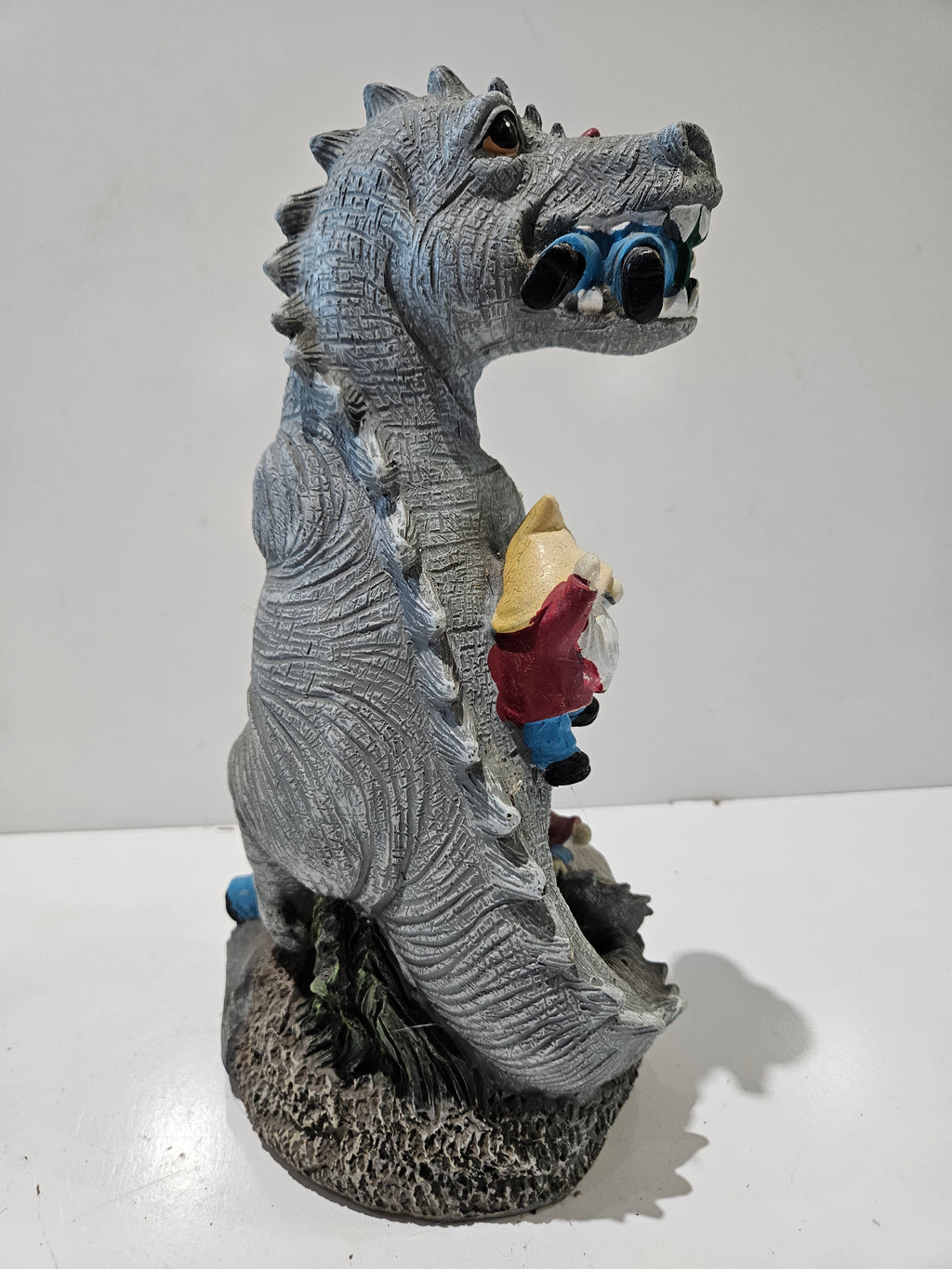 Whimsical T-Rex Dinosaur Holding Garden Gnomes Resin Statue Fantasy Home Decor