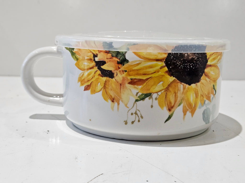 Robert Stanley Sunflower Soup Mug With Vented Lid Ceramic Microwave Bowl Cup