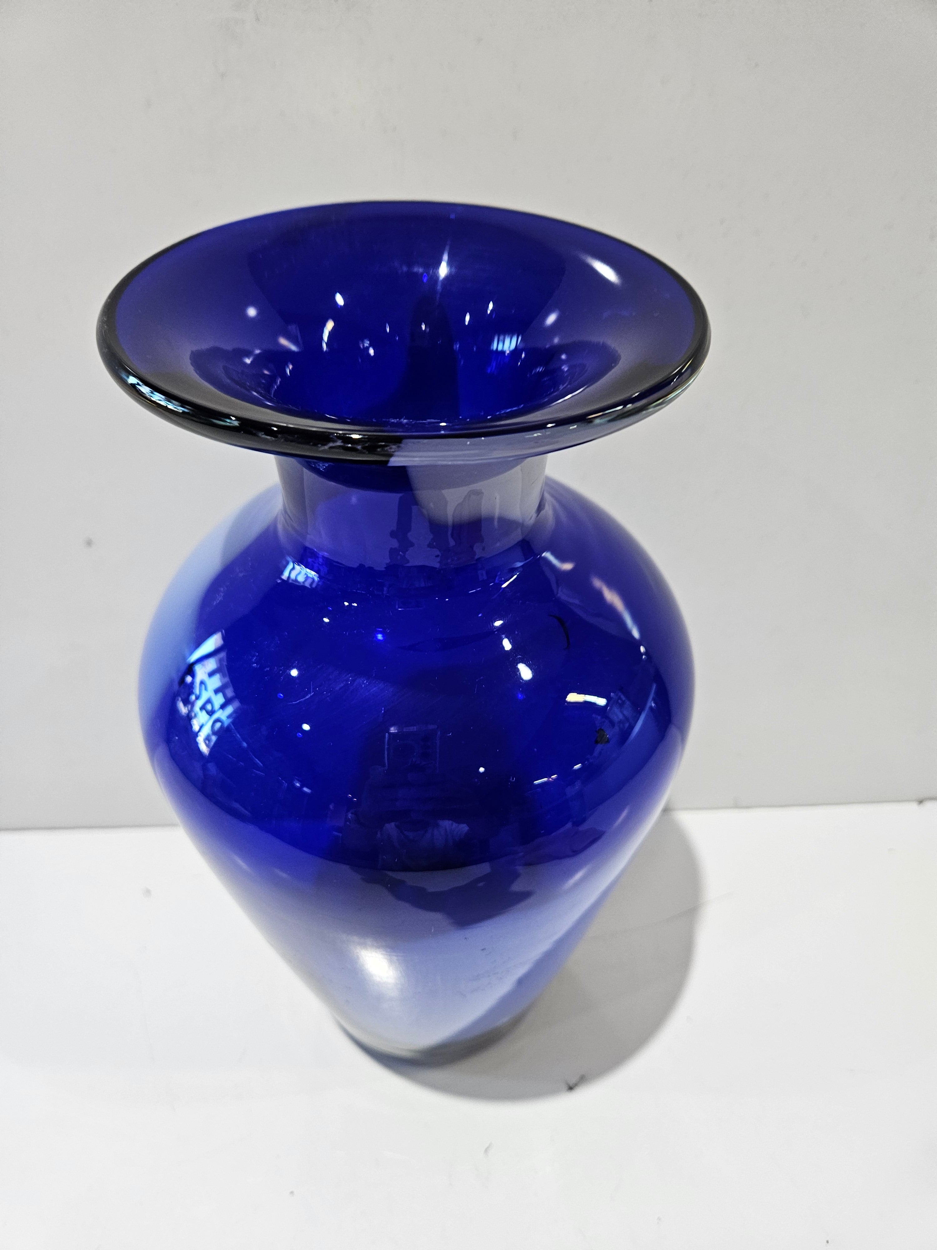 Vintage Cobalt Blue Art Glass Flared Rim Vase Hand Blown Decorative Display Vase