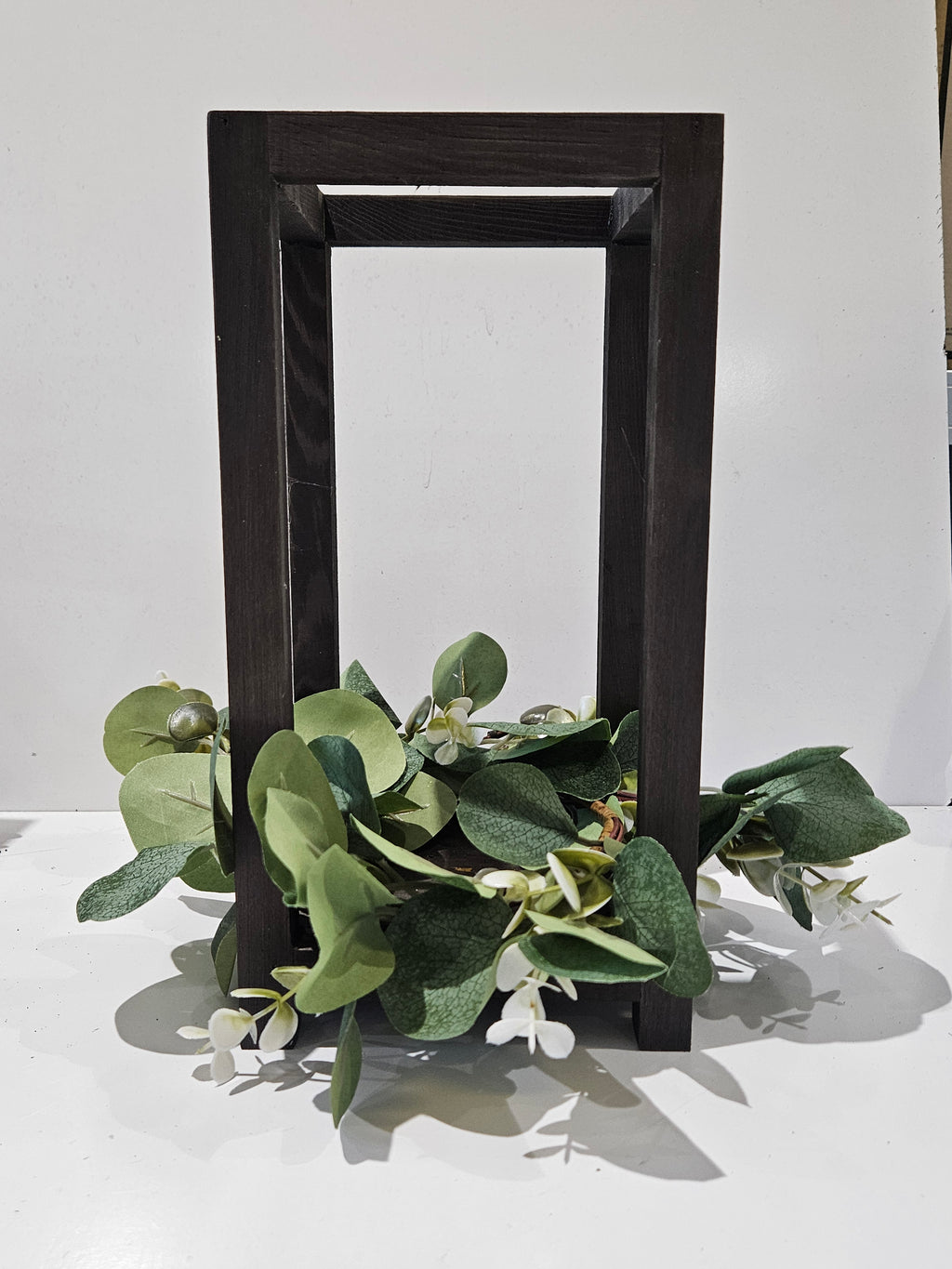 Rustic Wooden Lantern Centerpiece With Faux Eucalyptus Wreath Farmhouse Decor