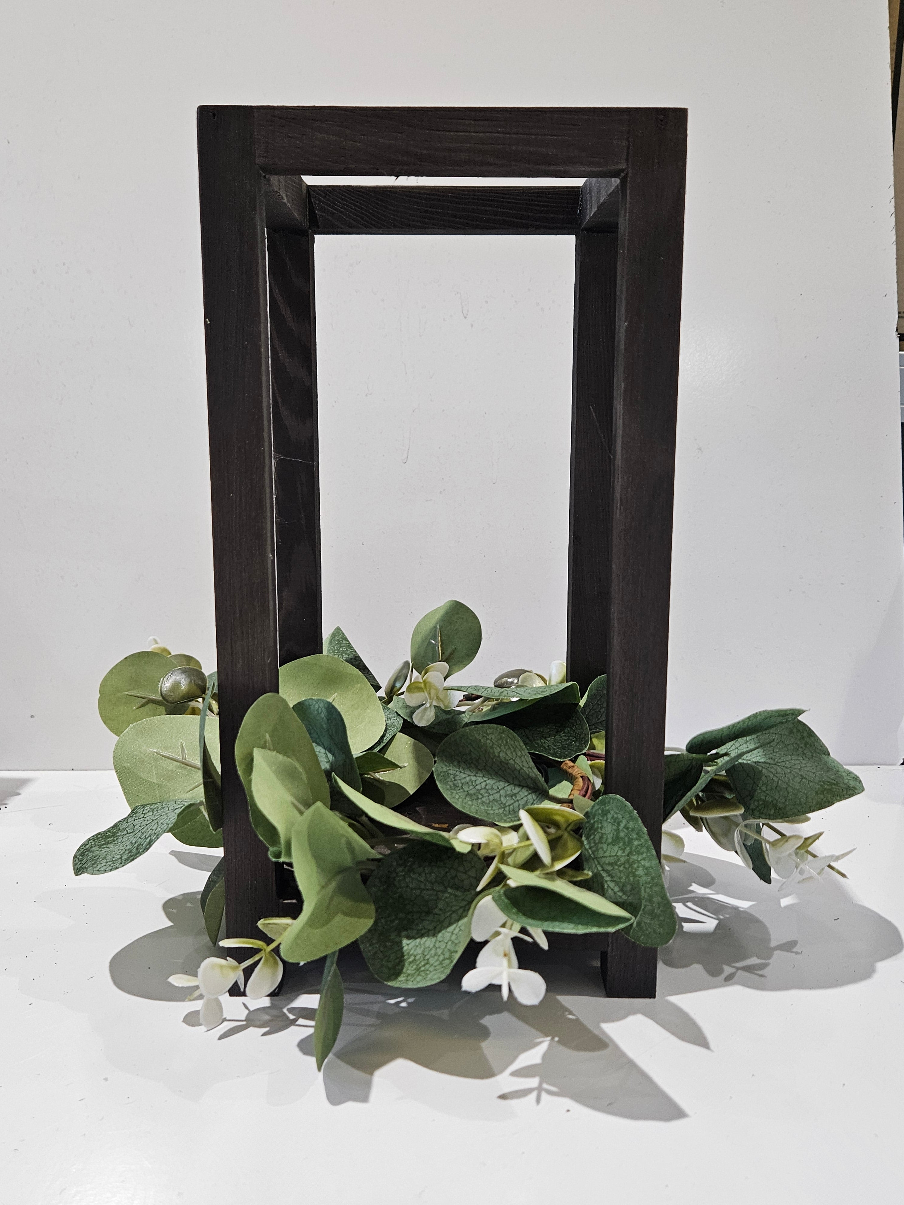 Rustic Wooden Lantern Centerpiece With Faux Eucalyptus Wreath Farmhouse Decor