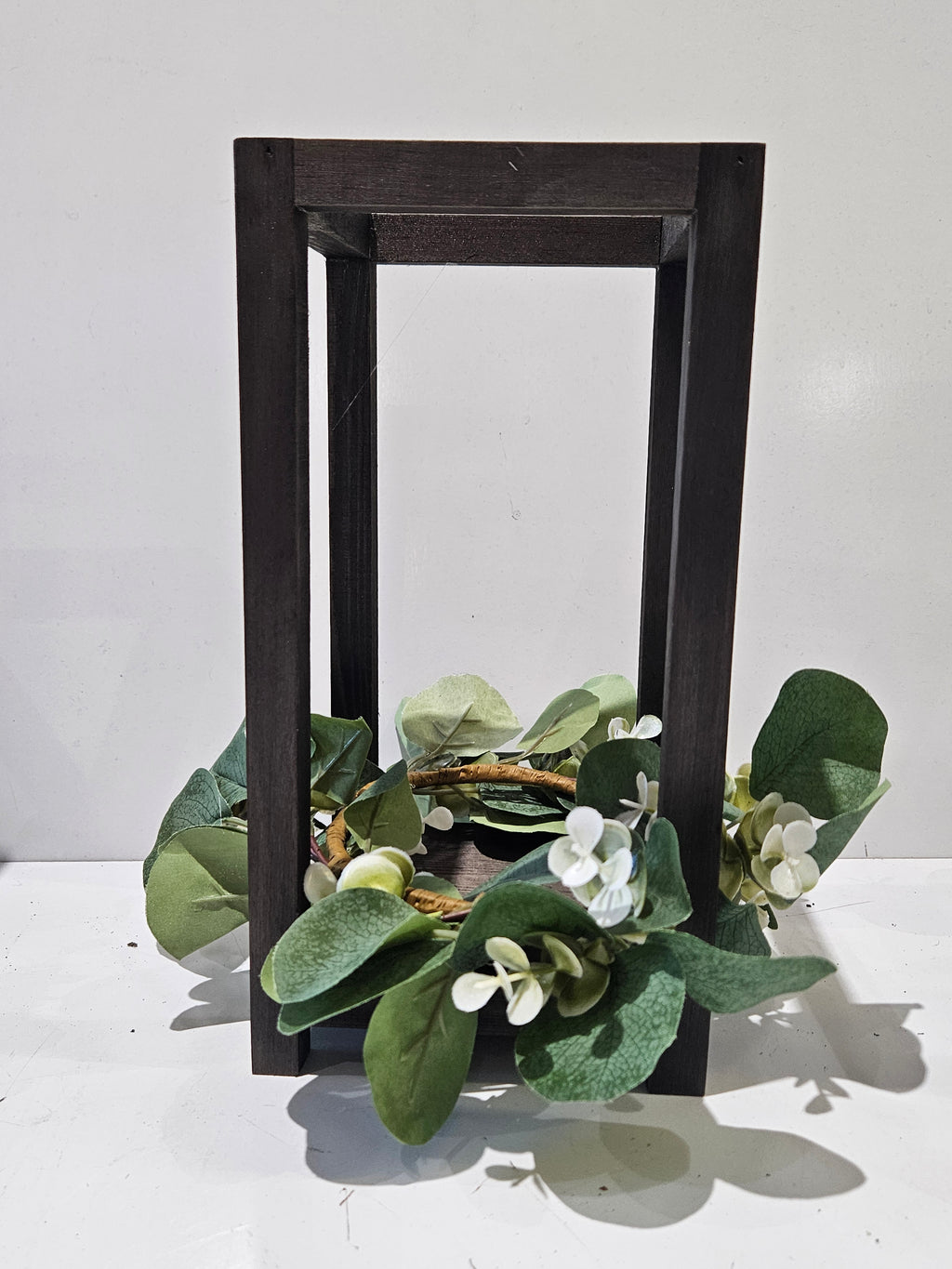 Rustic Wooden Lantern Centerpiece With Faux Eucalyptus Wreath Farmhouse Decor