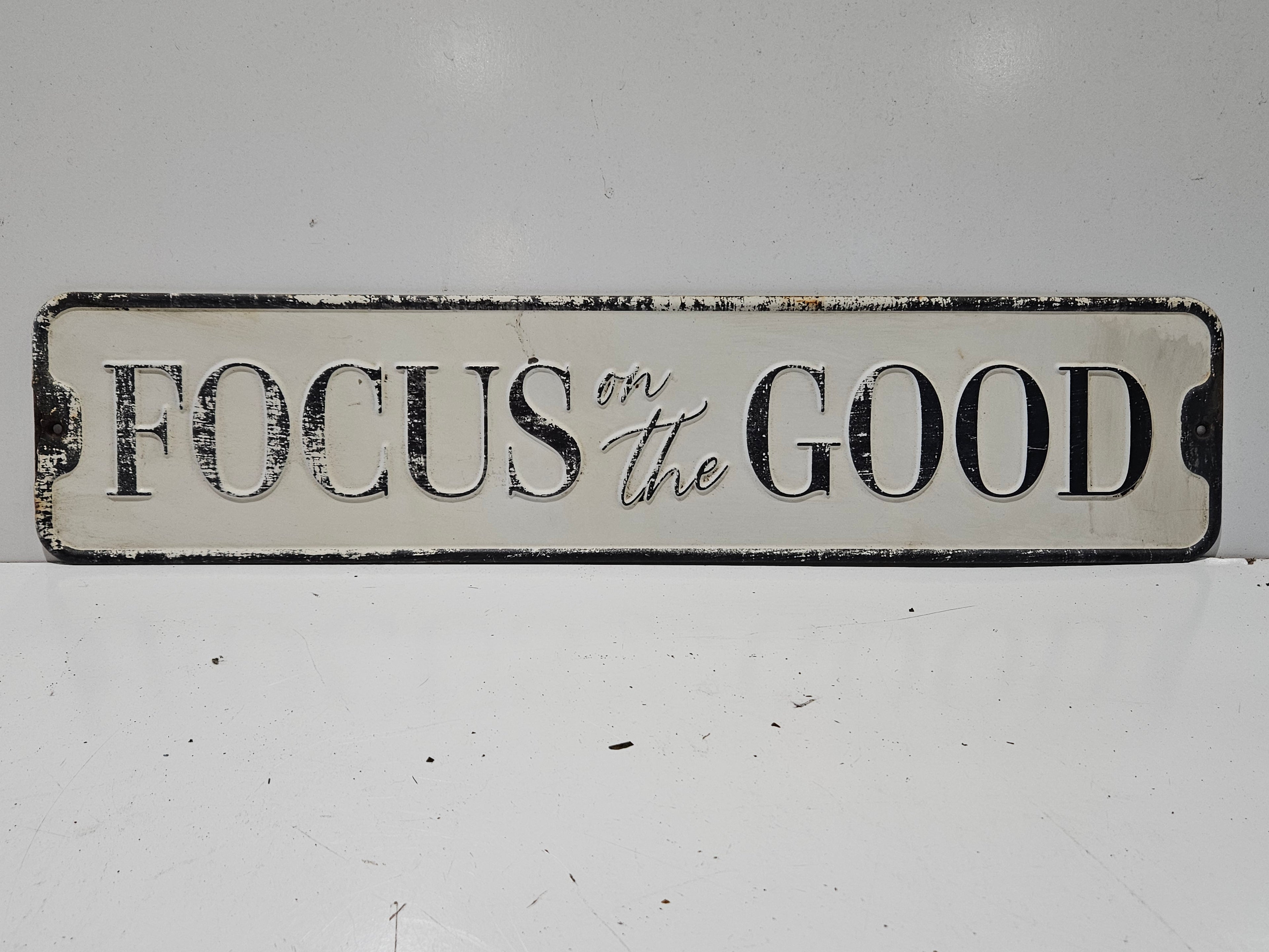 Farmhouse "Focus On The Good" Distressed Metal Wall Sign Rustic Home Decor