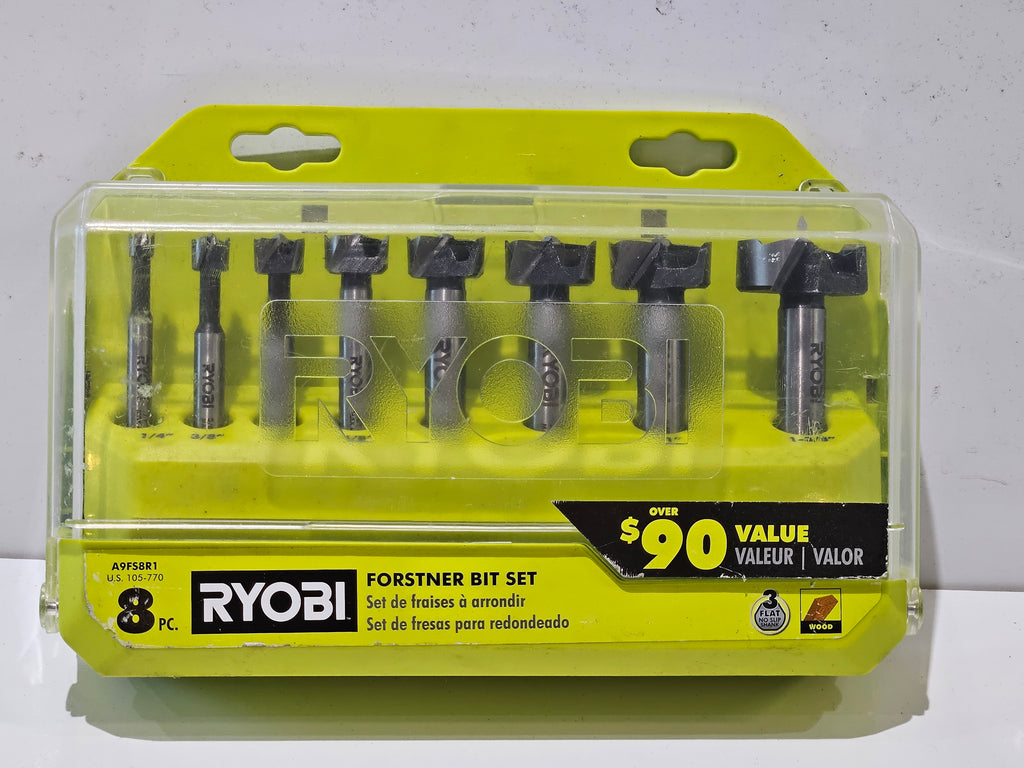 Ryobi A9FS8R1 8 Piece Forstner Drill Bit Set Wood Flat Bottom Hole Cutter Set