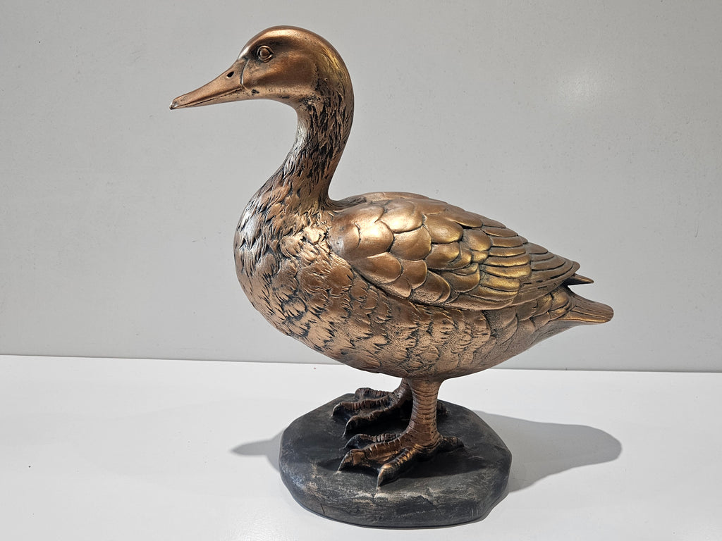 Ceramic Gold Tone Duck Goose Figurine Statue Decorative Waterfowl Home Decor Display