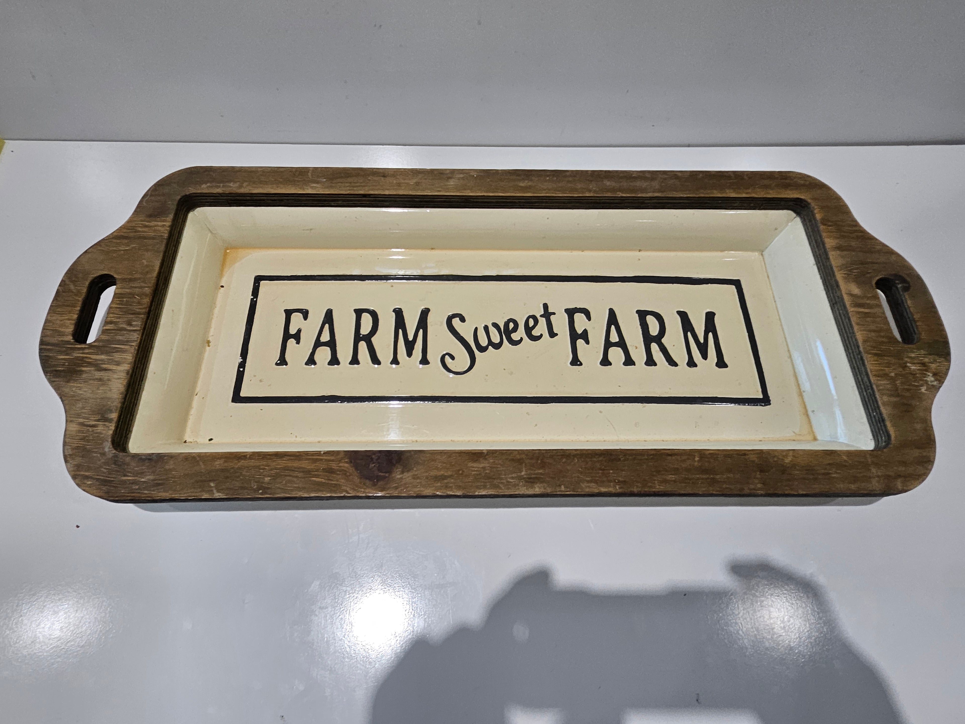 Farm Sweet Farm Decorative Serving Tray Wood Frame Farmhouse Kitchen Decor Rustic